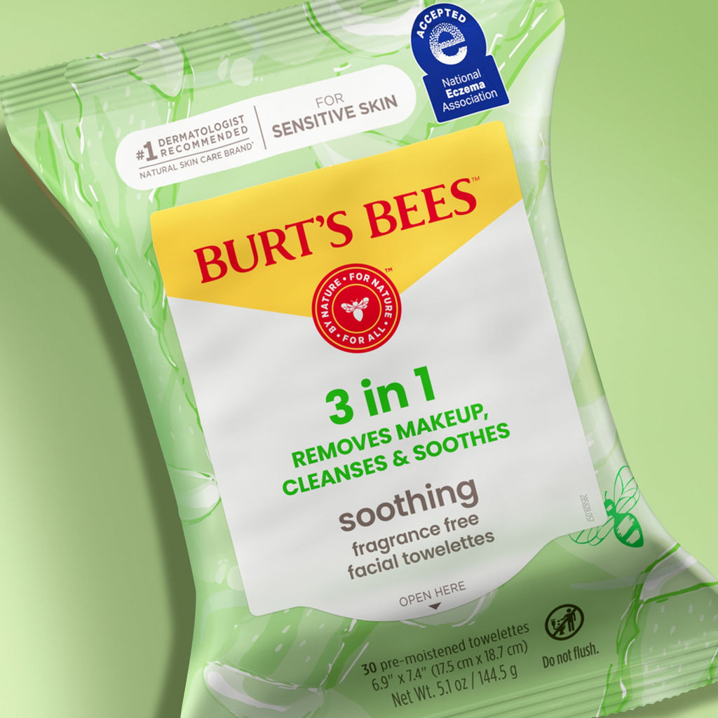 Burt's Bees Fragrance Free 3-in-1 Makeup Removing and Cleansing Wipes, 30 Count