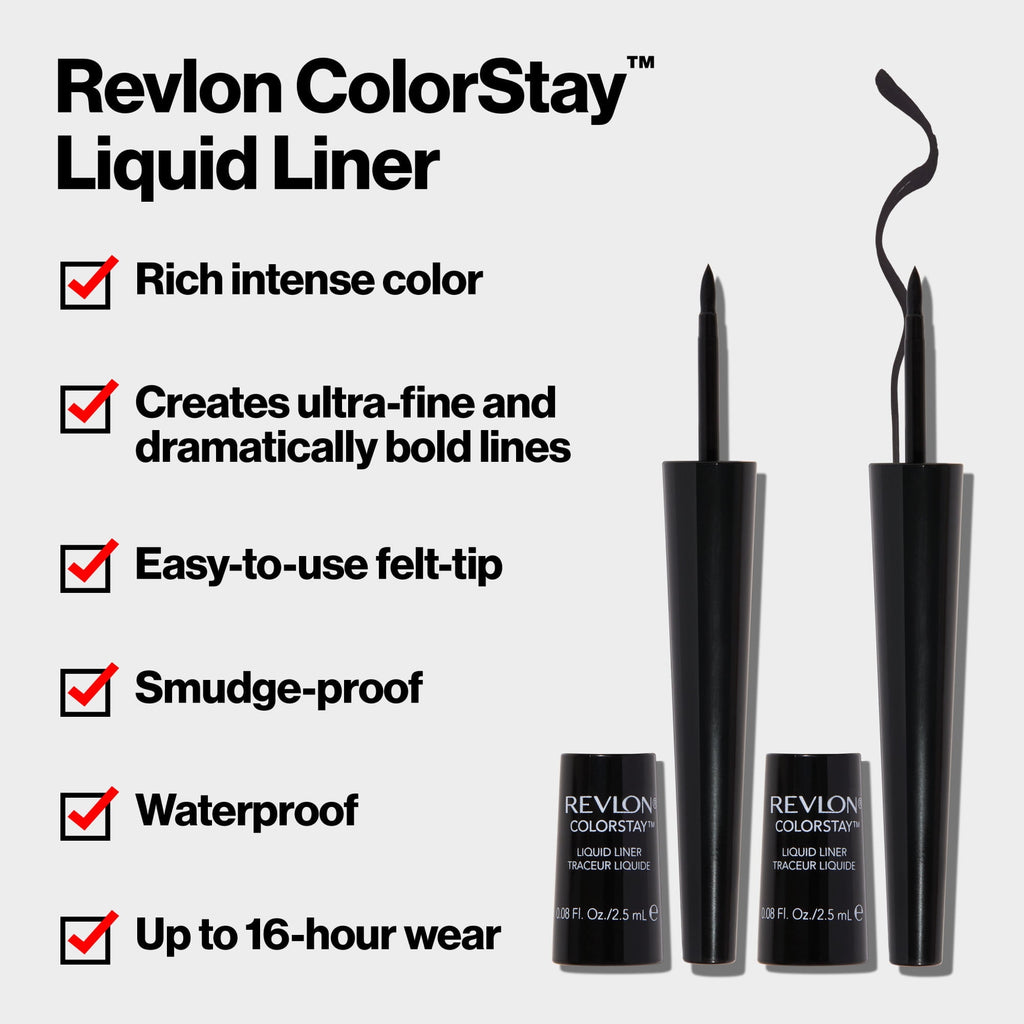 Revlon Liquid Eyeliner by Revlon, ColorStay Eye Makeup, Waterproof, Smudgeproof, Longwearing with Ultra-Fine Tip, Brown Black, 0.08 Fl Oz