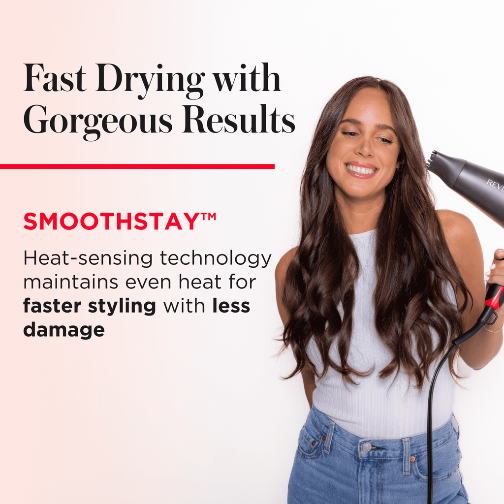 Revlon Smoothstay Coconut Oil-Infused Ceramic Hair Dryer with Diffuser, Black