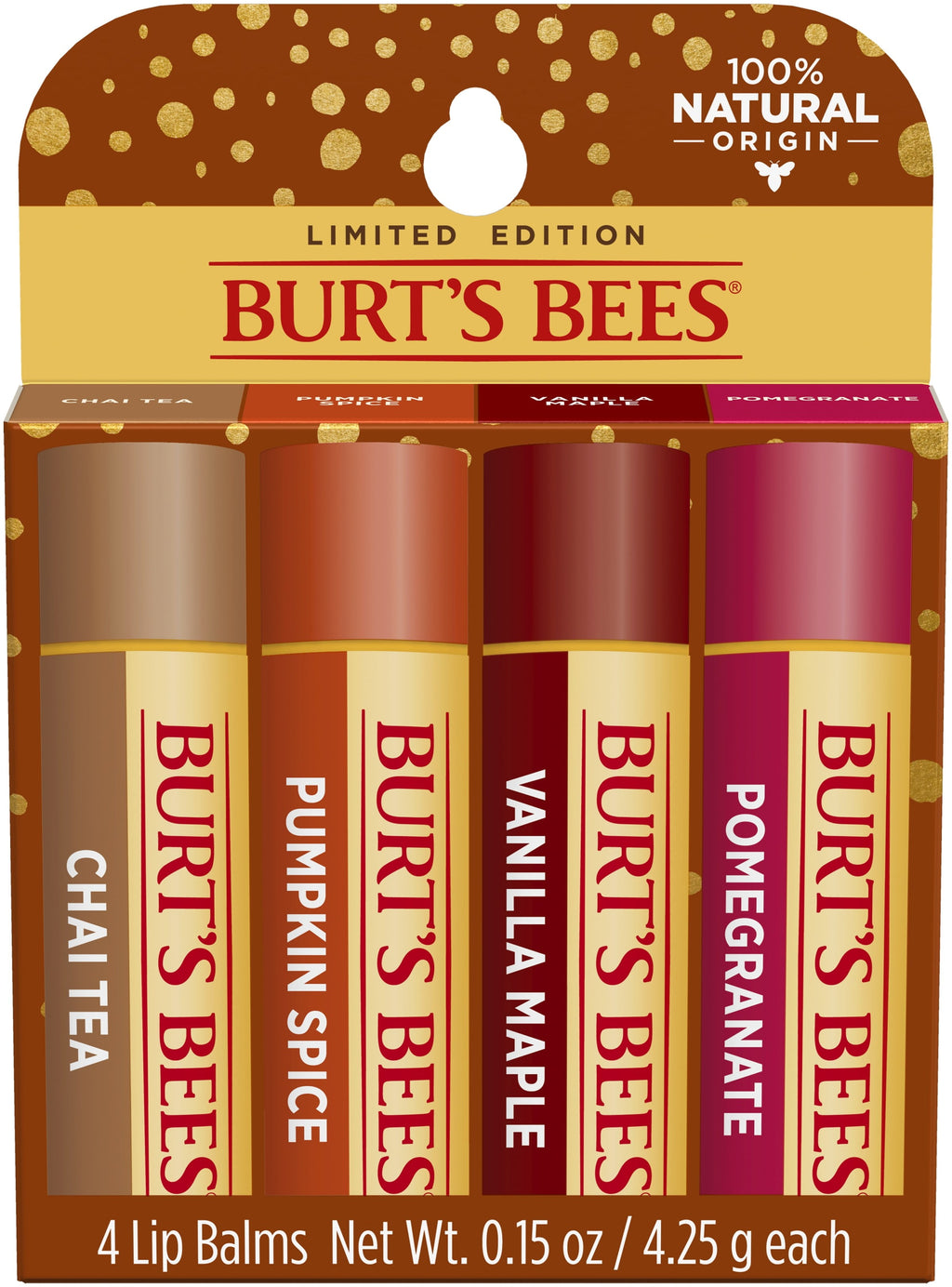 Burt's Bees 100% Natural Origin Moisturizing Lip Balm, Fall Variety Mix, 4 Tubes