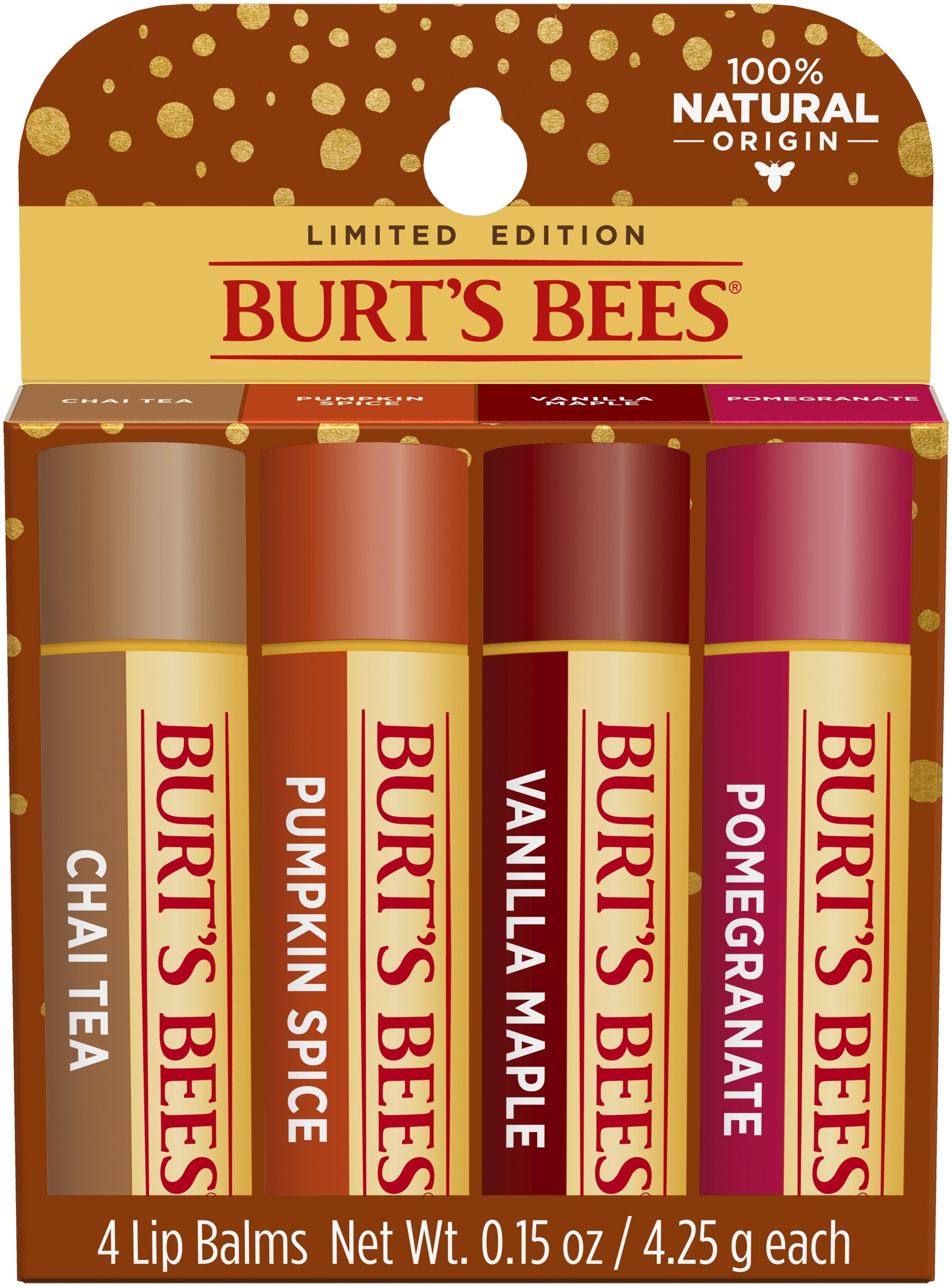 Burt's Bees 100% Natural Origin Moisturizing Lip Balm, Fall Variety Mix, 4 Tubes