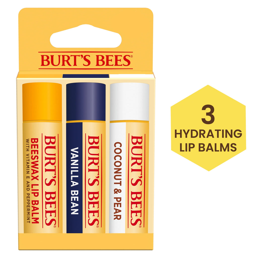 Burt's Bees Beeswax, Vanilla Bean, and Coconut and Pear Lip Balm Pack, Natural Origin Lip Care, 3 Pack