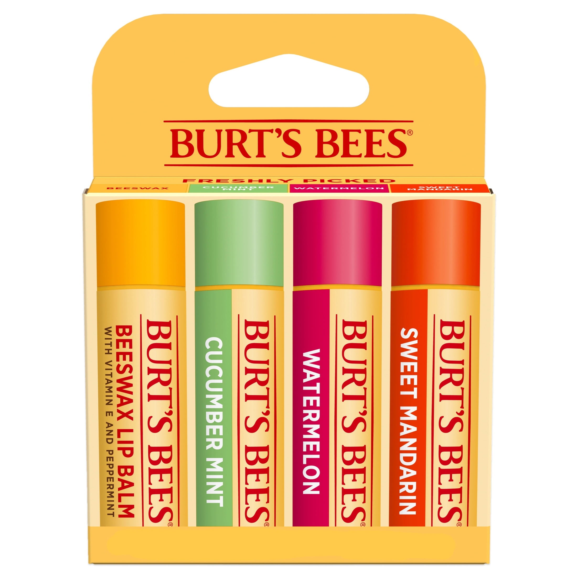 Burt's Bees Lip Balm Pack, Freshly Picked 4 Pack, 0.15 Ounce Tubes