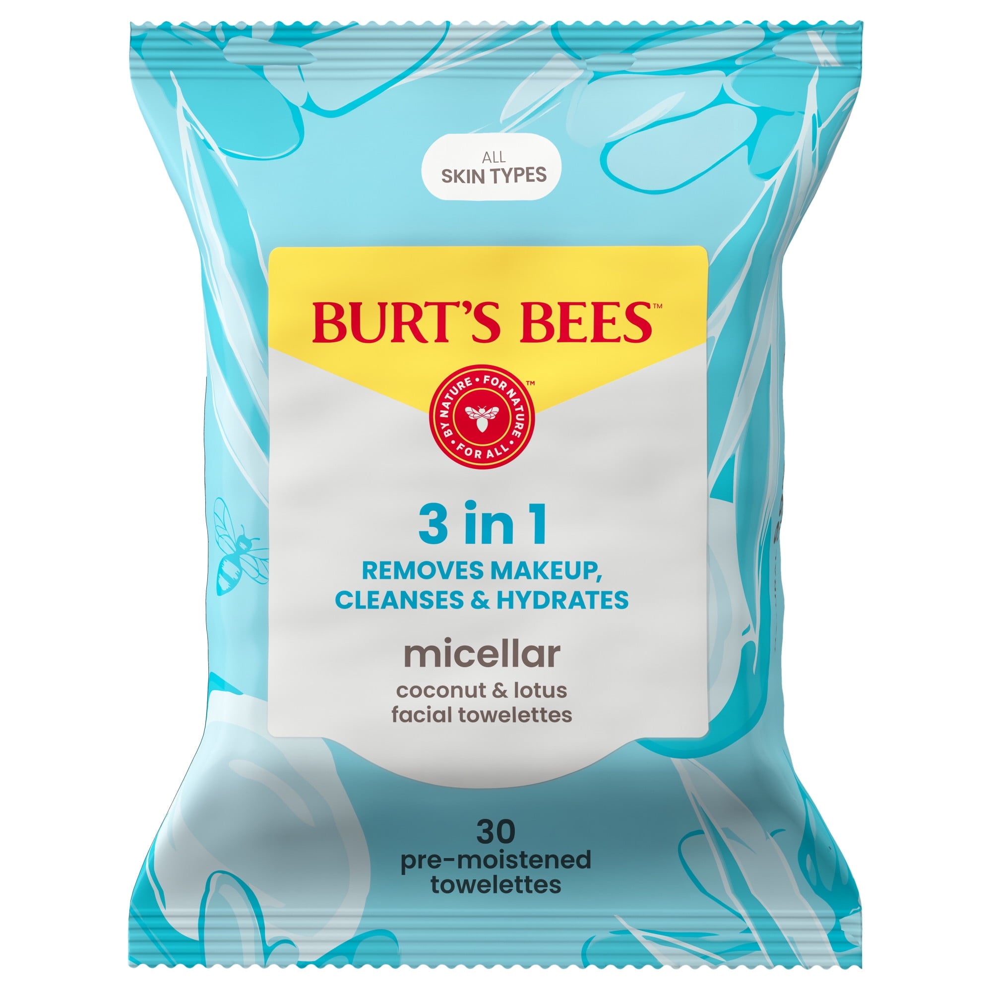 Burt's Bees Micellar Coconut and Lotus 3-in-1 Makeup Removing and Cleansing Wipes, 30 Count