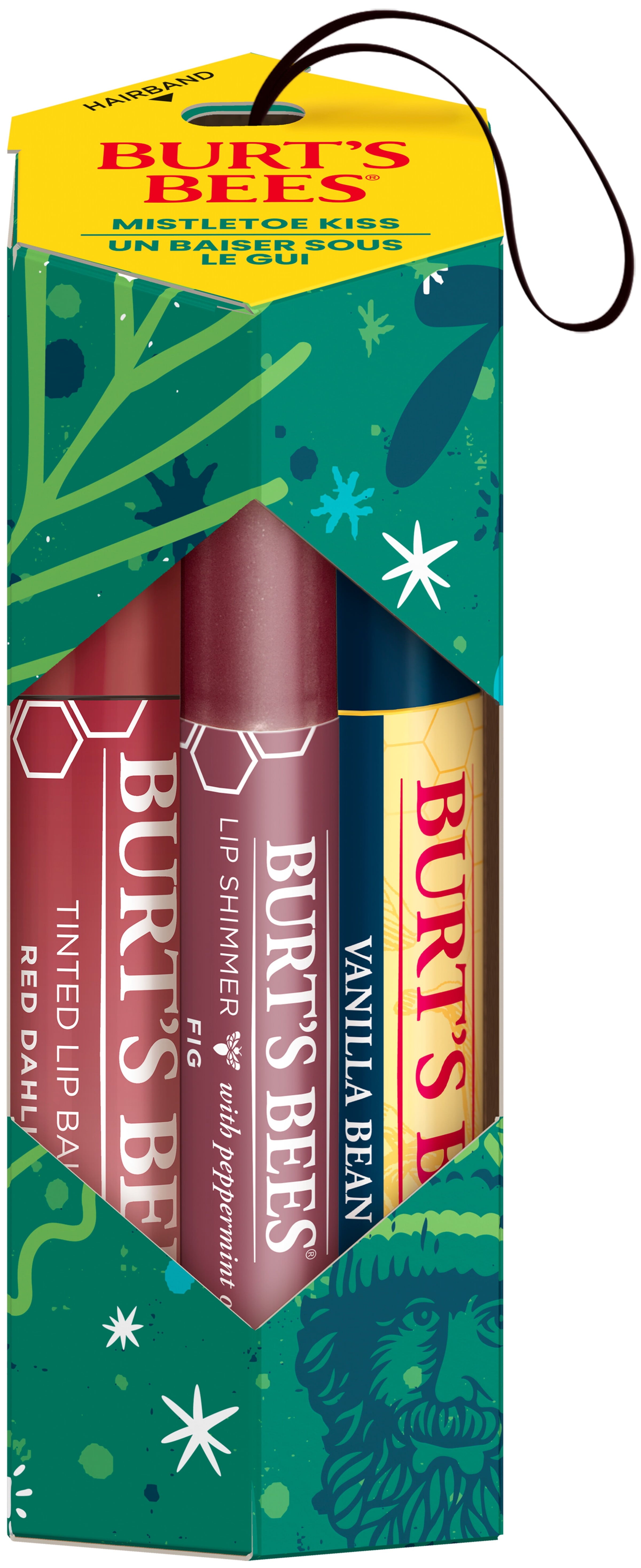 Burt's Bees Lip Balm, Tinted Lip Balm and Lip Shimmer Gift Sets, Mistletoe Kiss, Vanilla Bean/Red Dahlia/Fig, 3-Pack