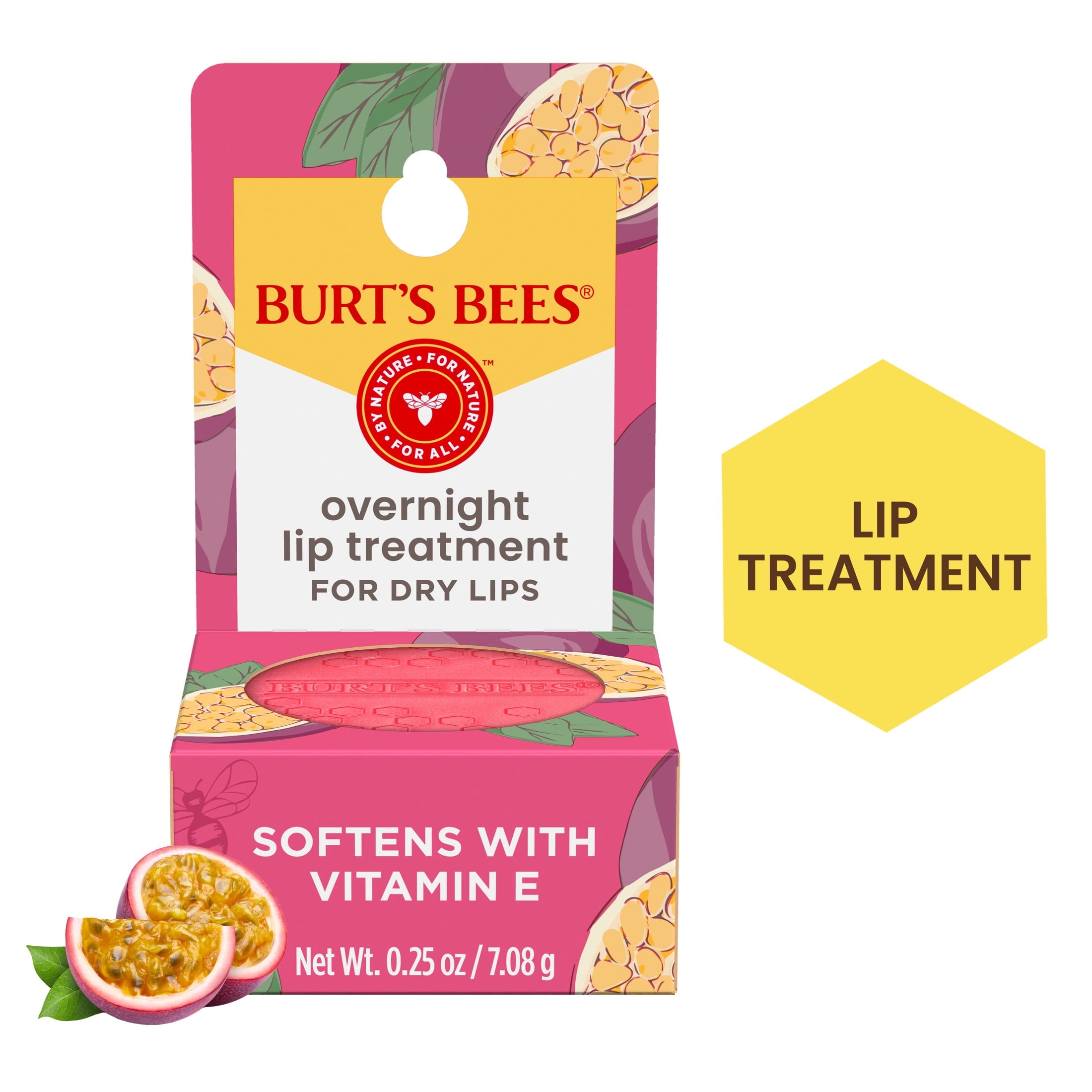 Burt's Bees Overnight Lip Mask Treatment for Dry Lips, Passion Fruit and Chamomile, 0.25 oz.
