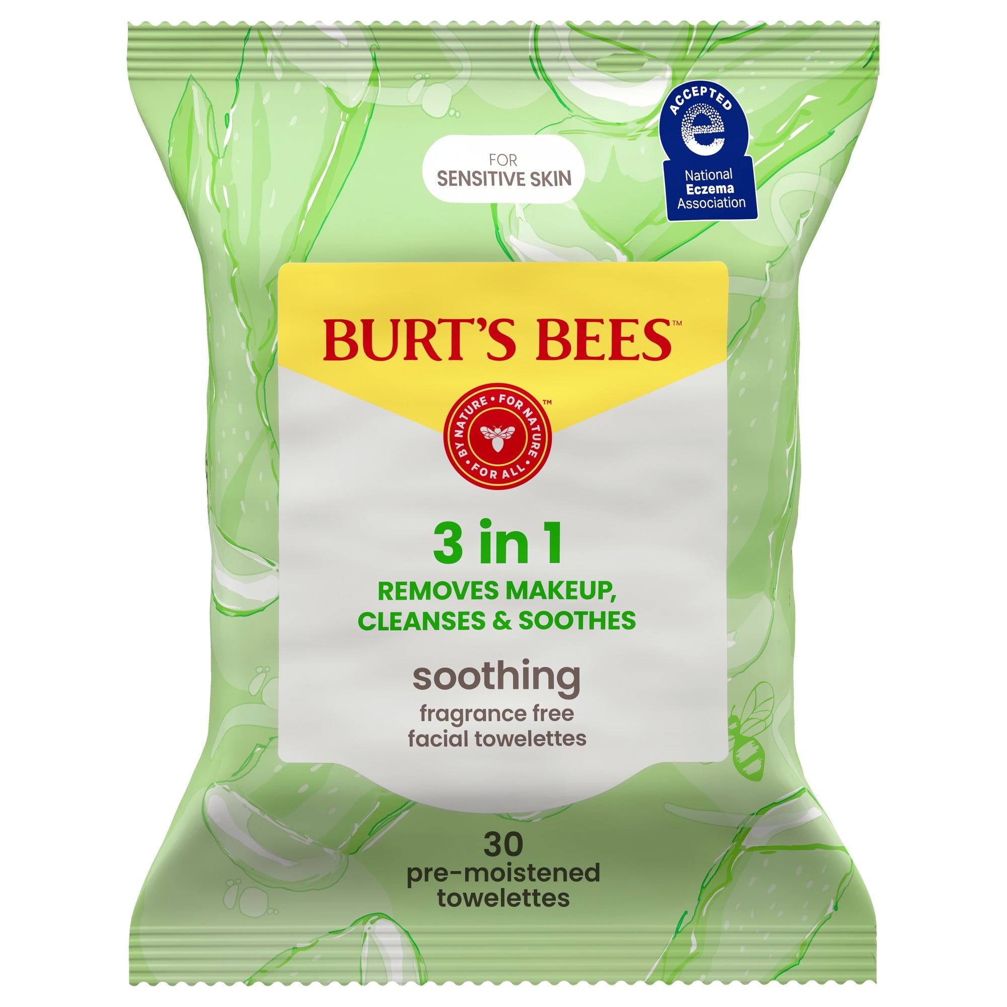Burt's Bees Fragrance Free 3-in-1 Makeup Removing and Cleansing Wipes, 30 Count