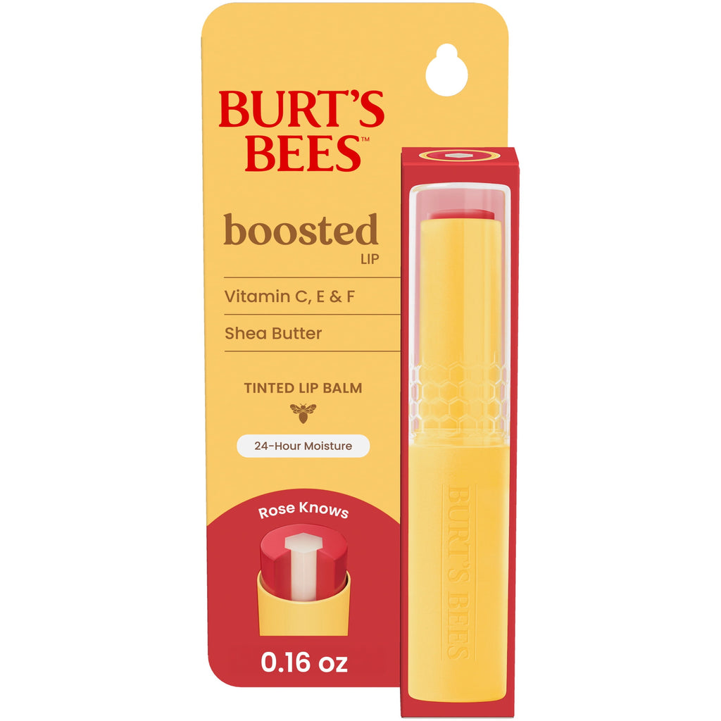 Burt's Bees Rose Knows Tinted Boosted Lip Balm, Natural Origin Lip Care, Moisturizing Lip Balm for Dry Lips, 1 Tube, 0.16 oz.