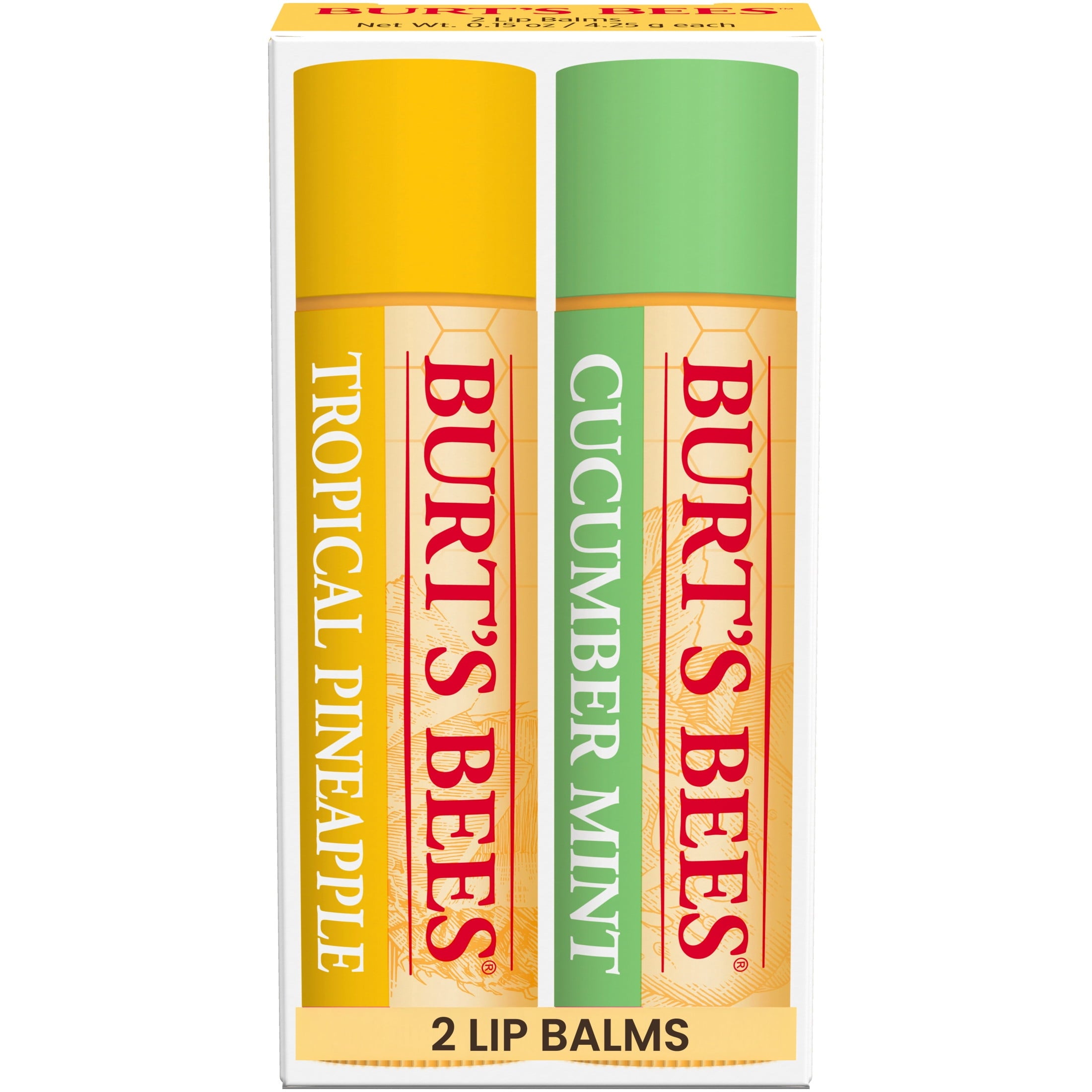 Burts Bees Tropical Pineapple and Cucumber Mint Lip Balm Pack, 2-Pack, 0.15 oz. Each