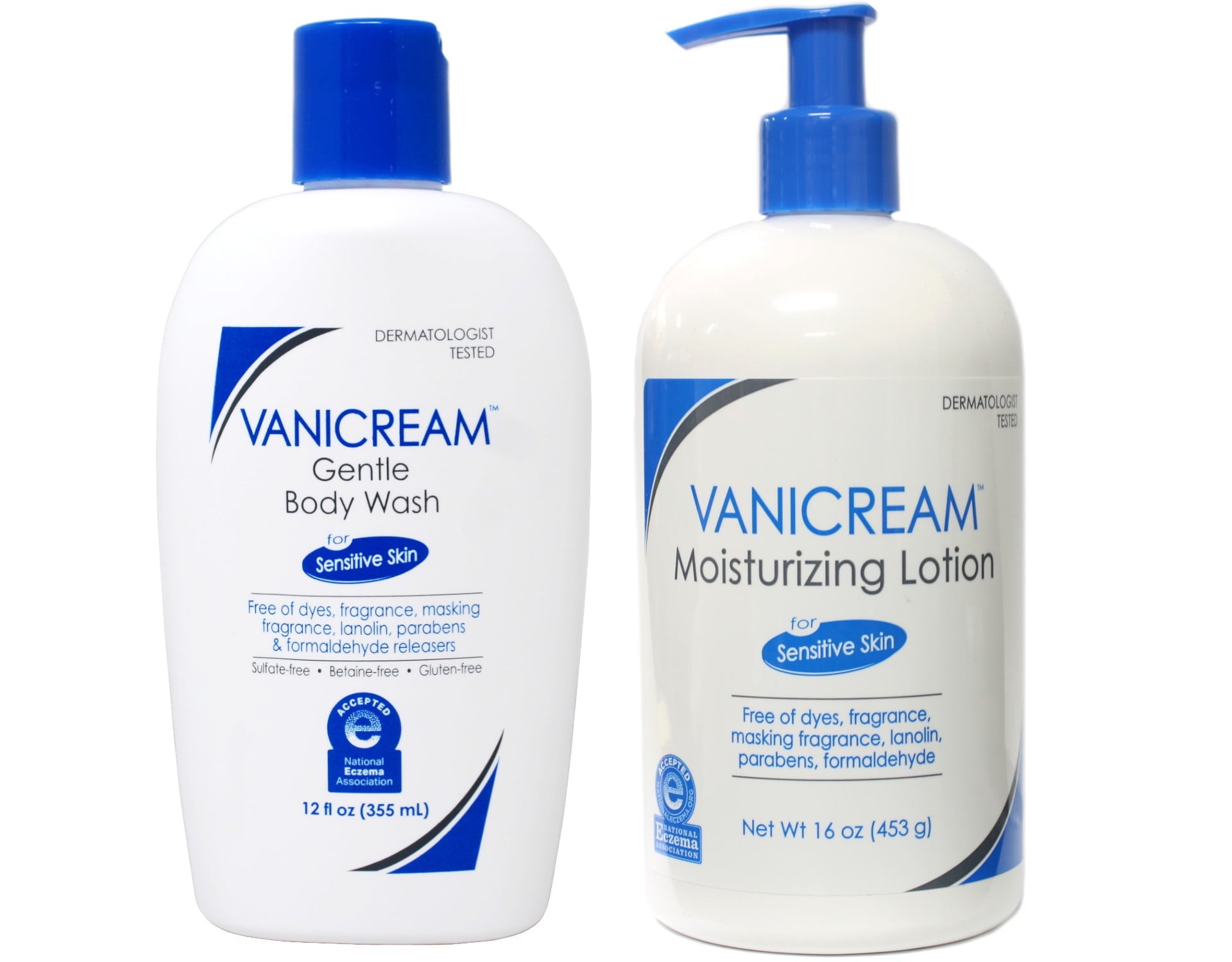 Vanicream Gentle Body Wash for Sensitive Skin, 12 Oz & Moisturizing Lotion with Pump, 16 Oz