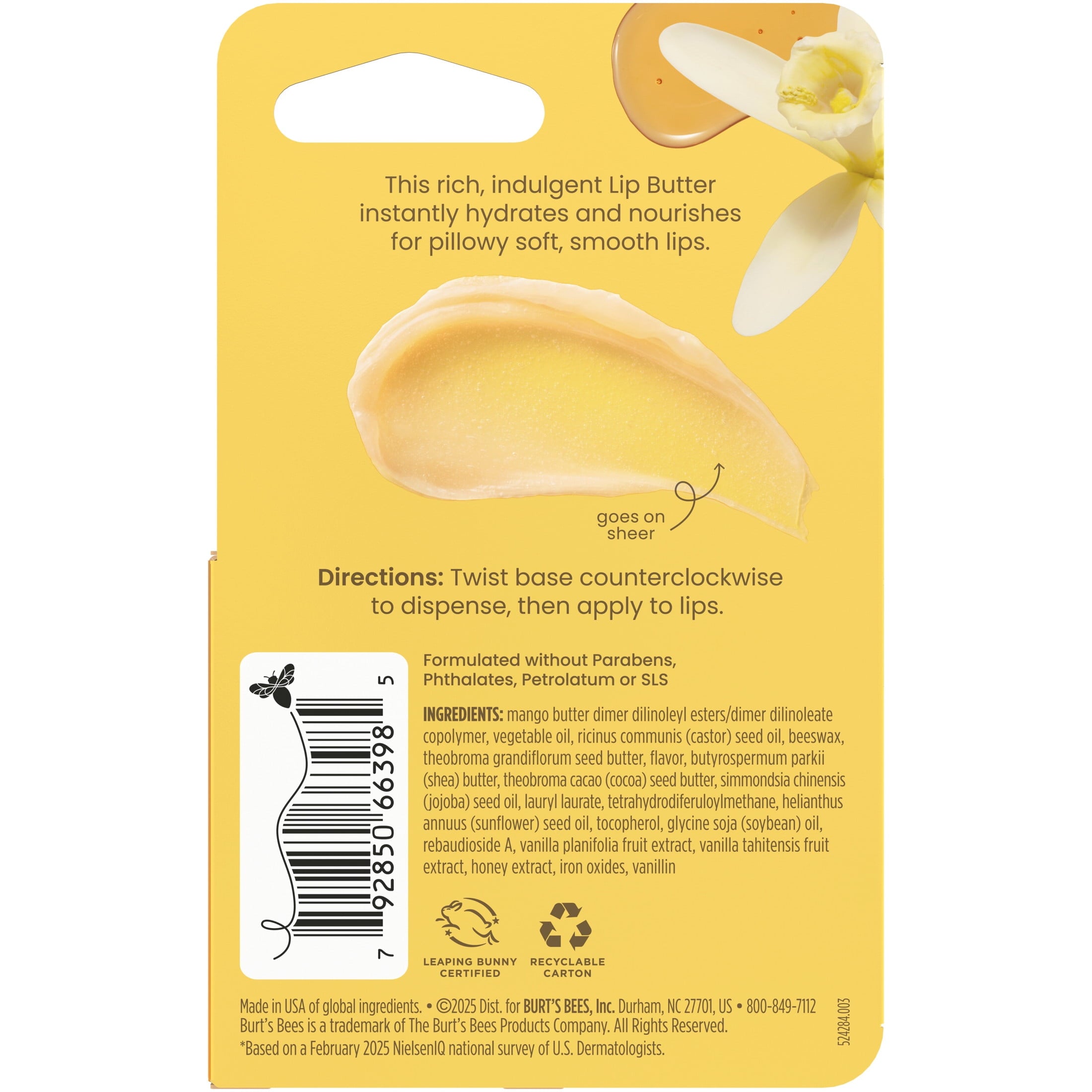 Burt's Bees Vanilla Honey Lip Butter Balm, Twist Up Dispenser, 0.5 Oz.
