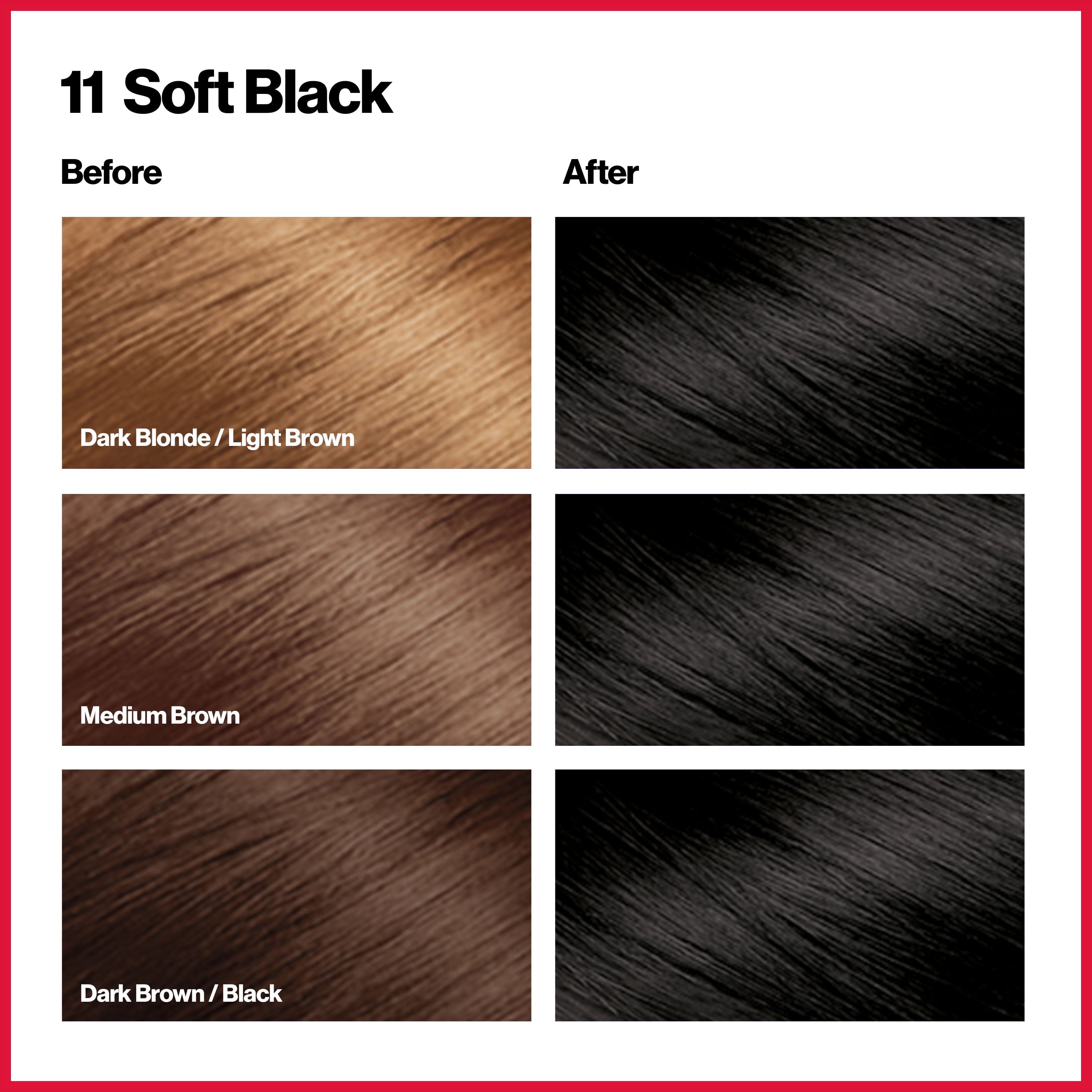 Revlon Colorsilk Beautiful Color Permanent Hair Dye, Dark Brown, At-Home Full Coverage Application Kit, 11 Soft Black, 1 count