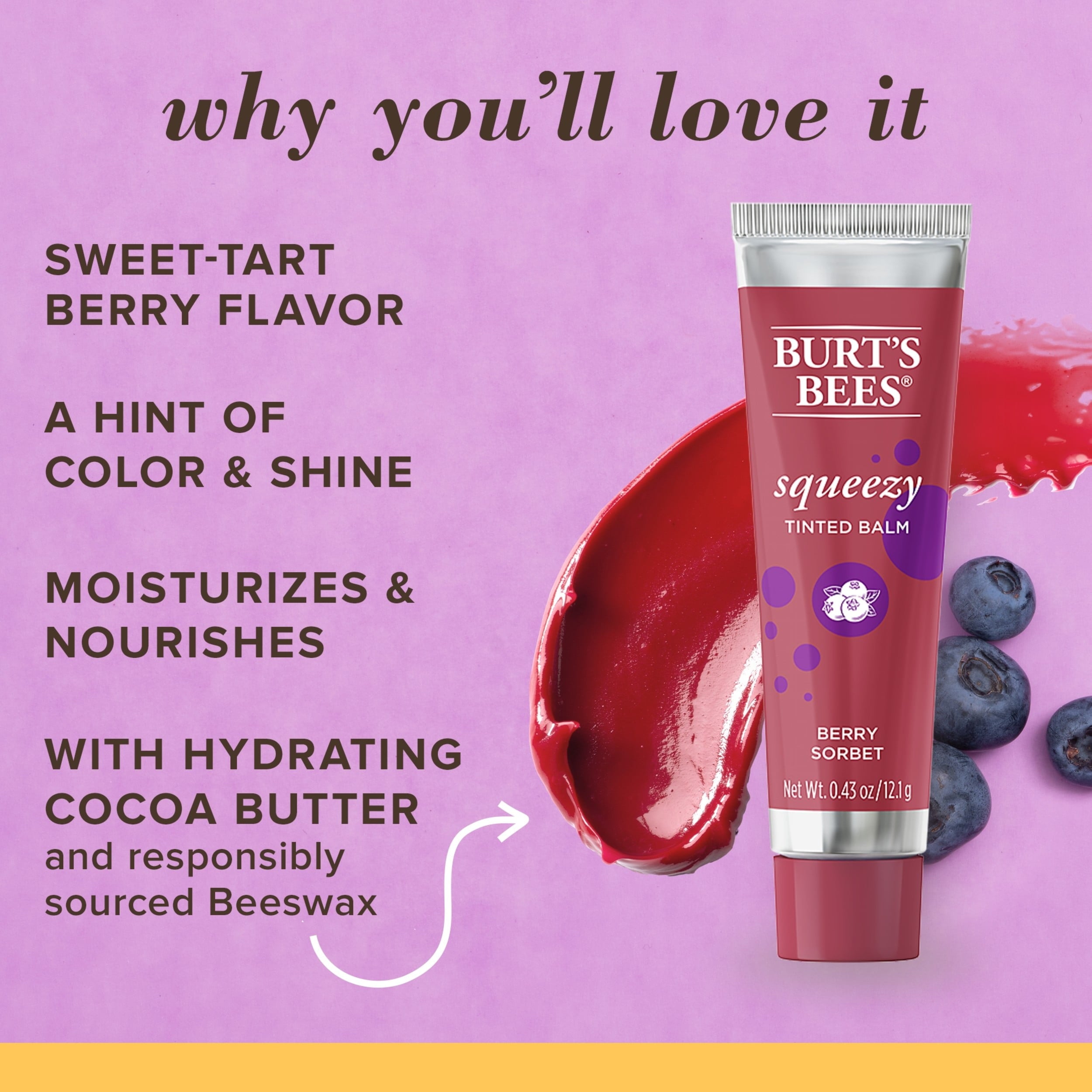Burt's Bees Tinted Squeeze Wax Berry Sorbet Peggable 36/0.43oz