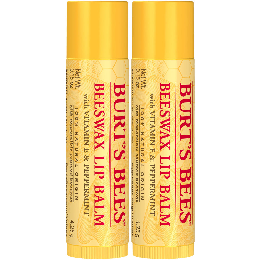 Burts Bees 100% Natural Origin Moisturizing Lip Balm, Original Beeswax, 2 Tube