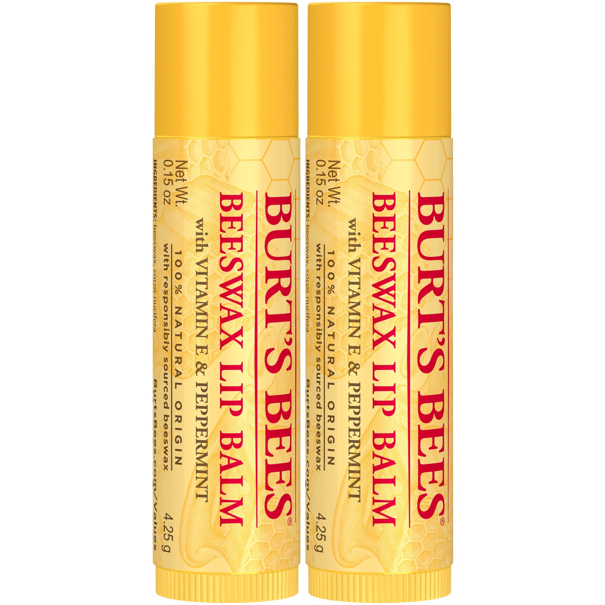 Burts Bees 100% Natural Origin Moisturizing Lip Balm, Original Beeswax, 2 Tube
