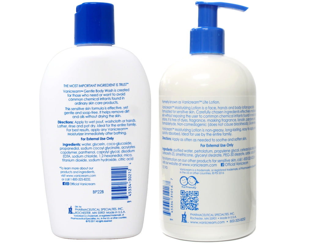 Vanicream Gentle Body Wash for Sensitive Skin, 12 Oz & Moisturizing Lotion with Pump, 16 Oz