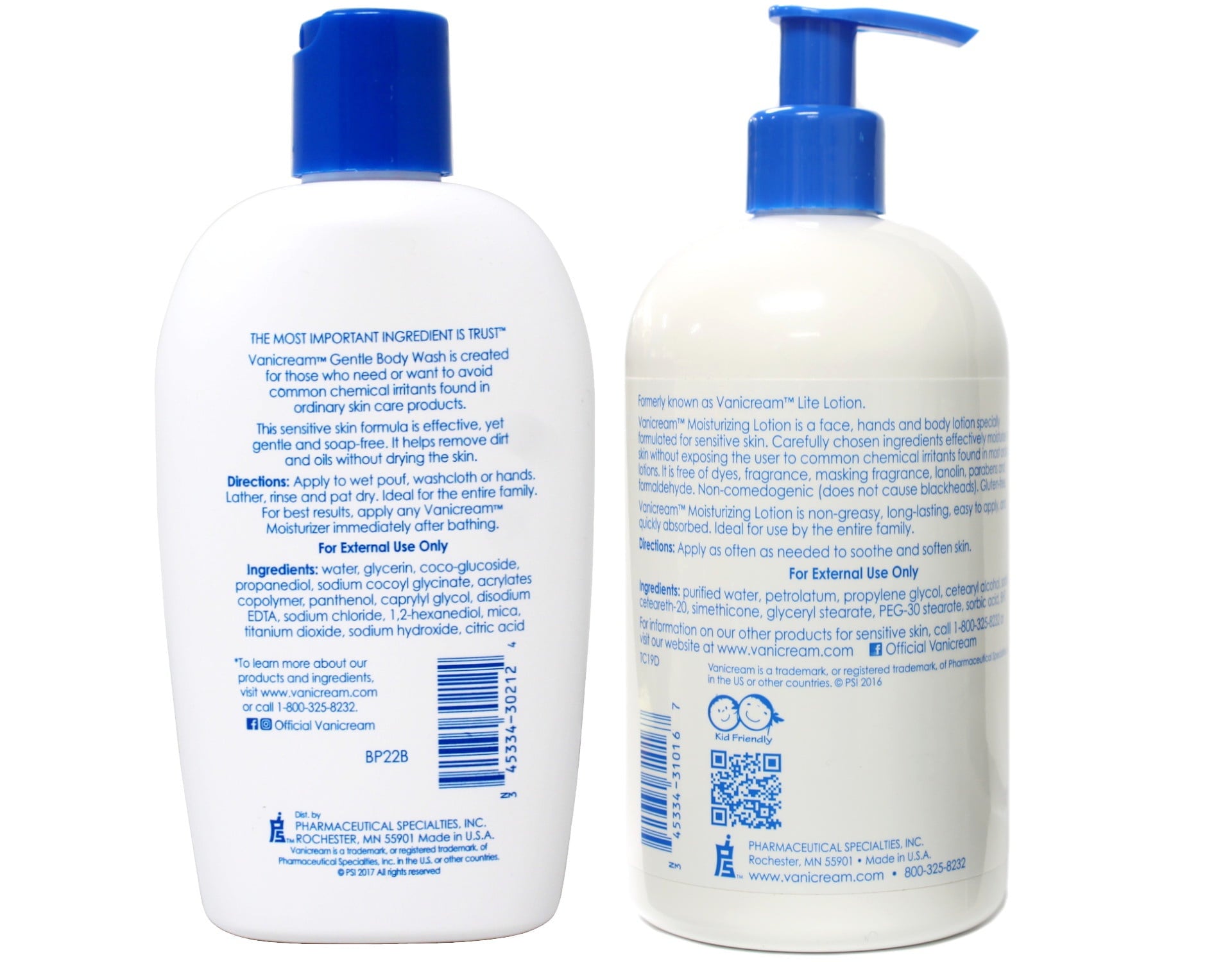 Vanicream Gentle Body Wash for Sensitive Skin, 12 Oz & Moisturizing Lotion with Pump, 16 Oz