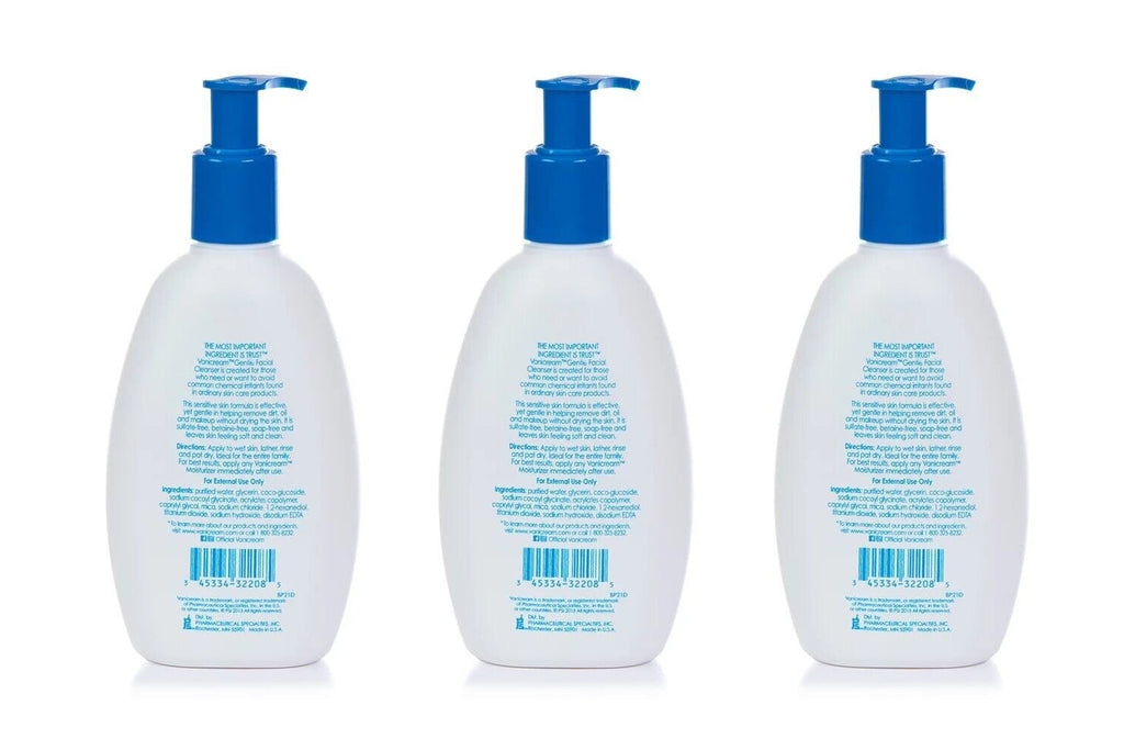 Vanicream Gentle Facial Cleanser For Sensitive Skin-Gluten Free, 8 oz (Pack of 3)