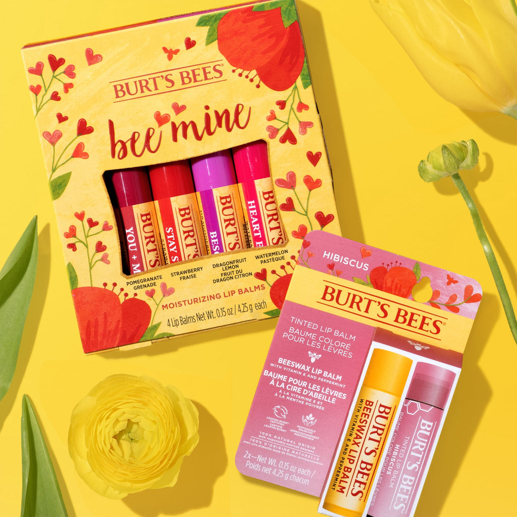 Burt's Bees Bee Mine Lip Balm Gift Set, Strawberry, Dragonfruit Lemon, Pomegranate and Watermelon, 4 Personalized Lip Balms