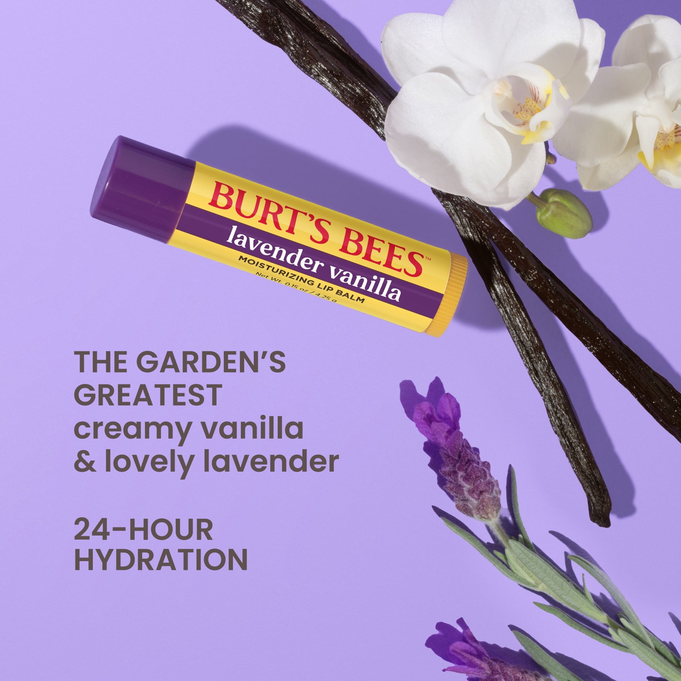 Burt's Bees Lavender Vanilla Moisturizing Lip Balm, 100% Natural Origin Lip Care, 2 Tubes, 0.15 oz.