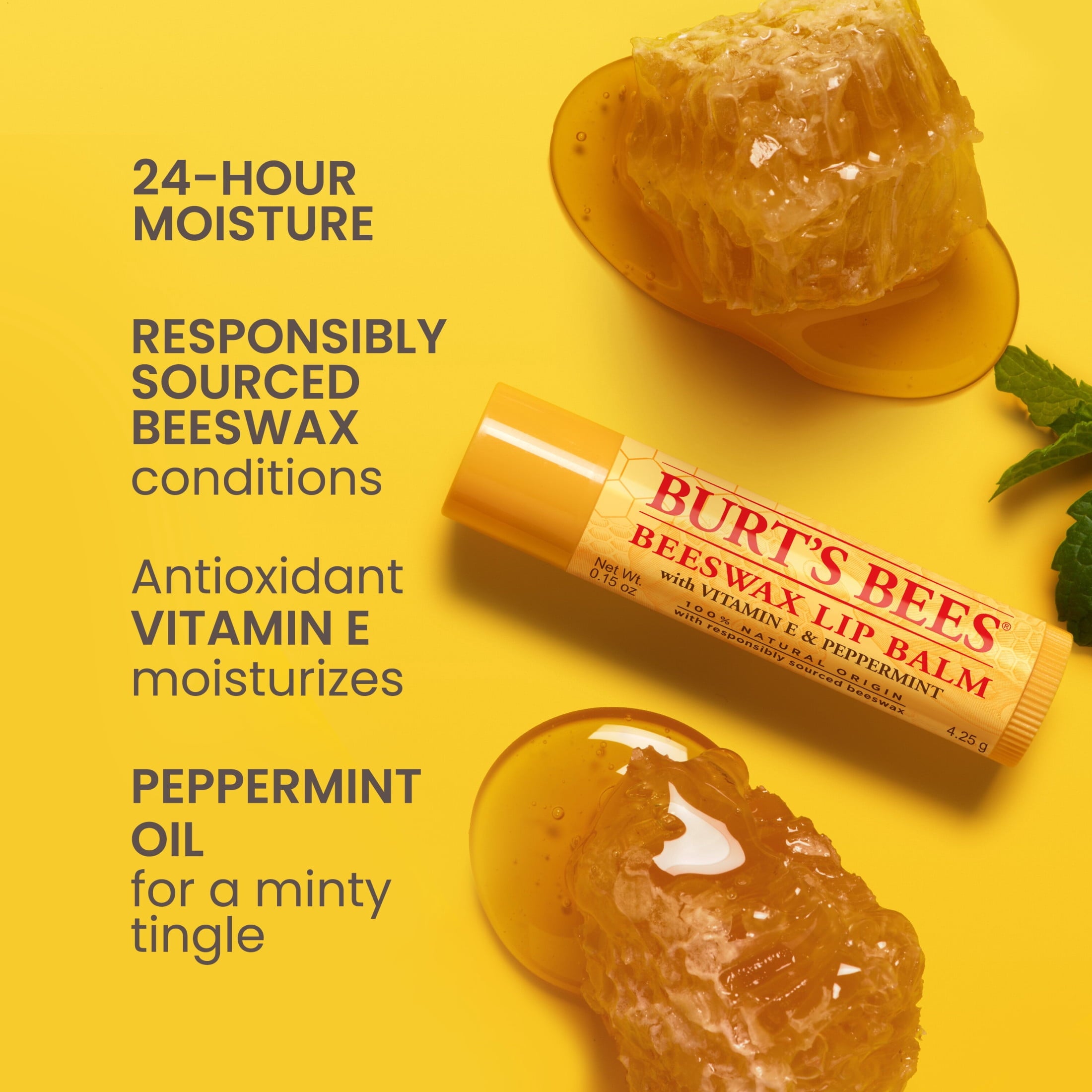 (2 pack) Burt's Bees 100% Natural Origin Moisturizing Beeswax Lip Balm, Peppermint, 1-Pack, 0.15 oz