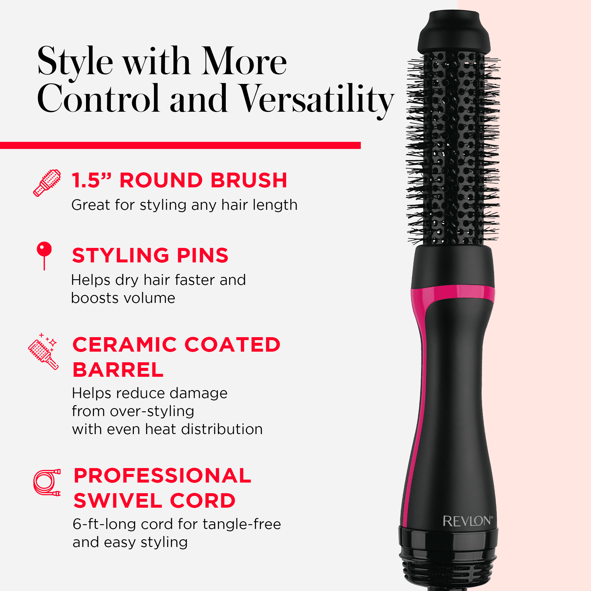 Revlon One-Step 1-1/2" Root Booster Round Hair Dryer, Black, Holiday Edition