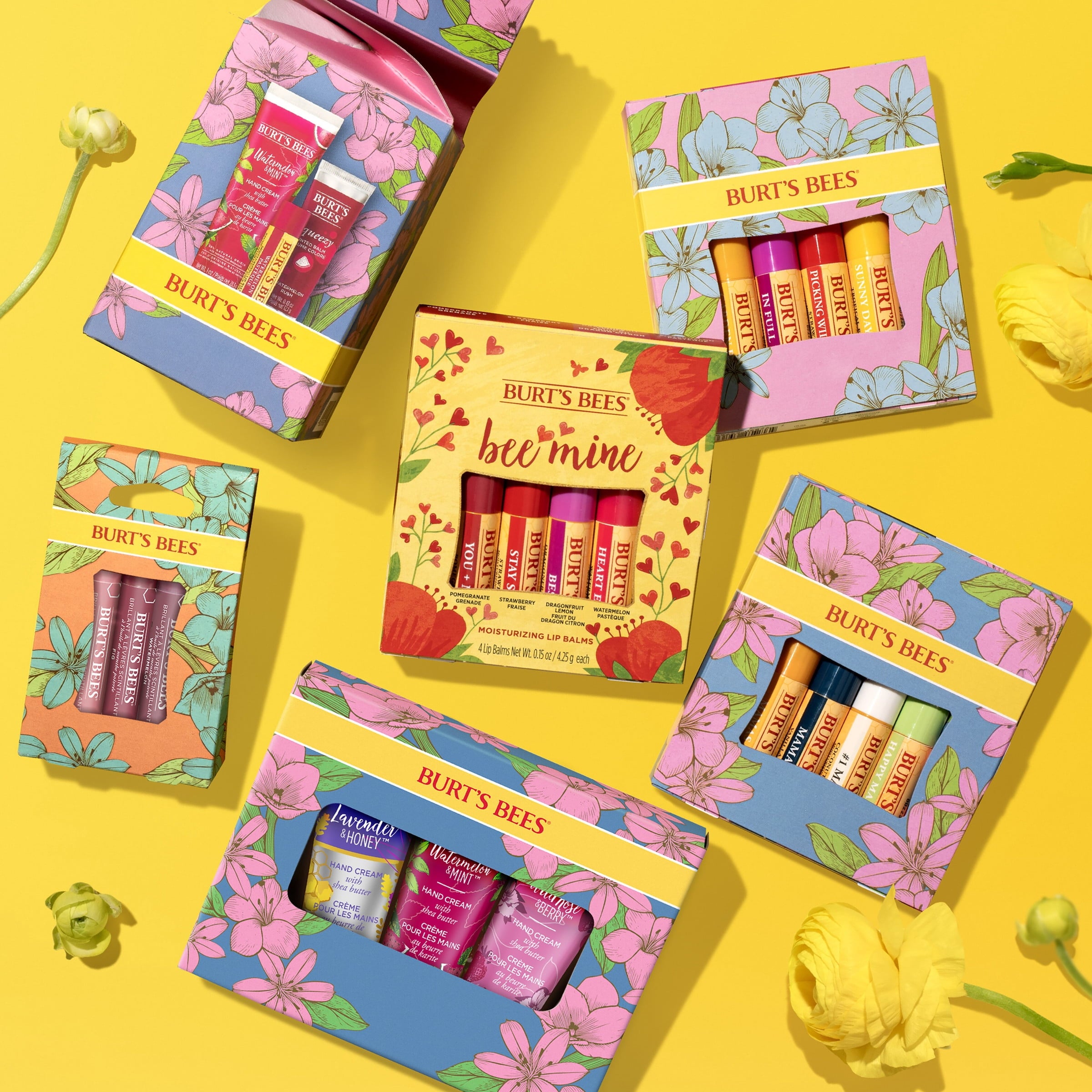 Burt's Bees Bee Mine Lip Balm Gift Set, Strawberry, Dragonfruit Lemon, Pomegranate and Watermelon, 4 Personalized Lip Balms