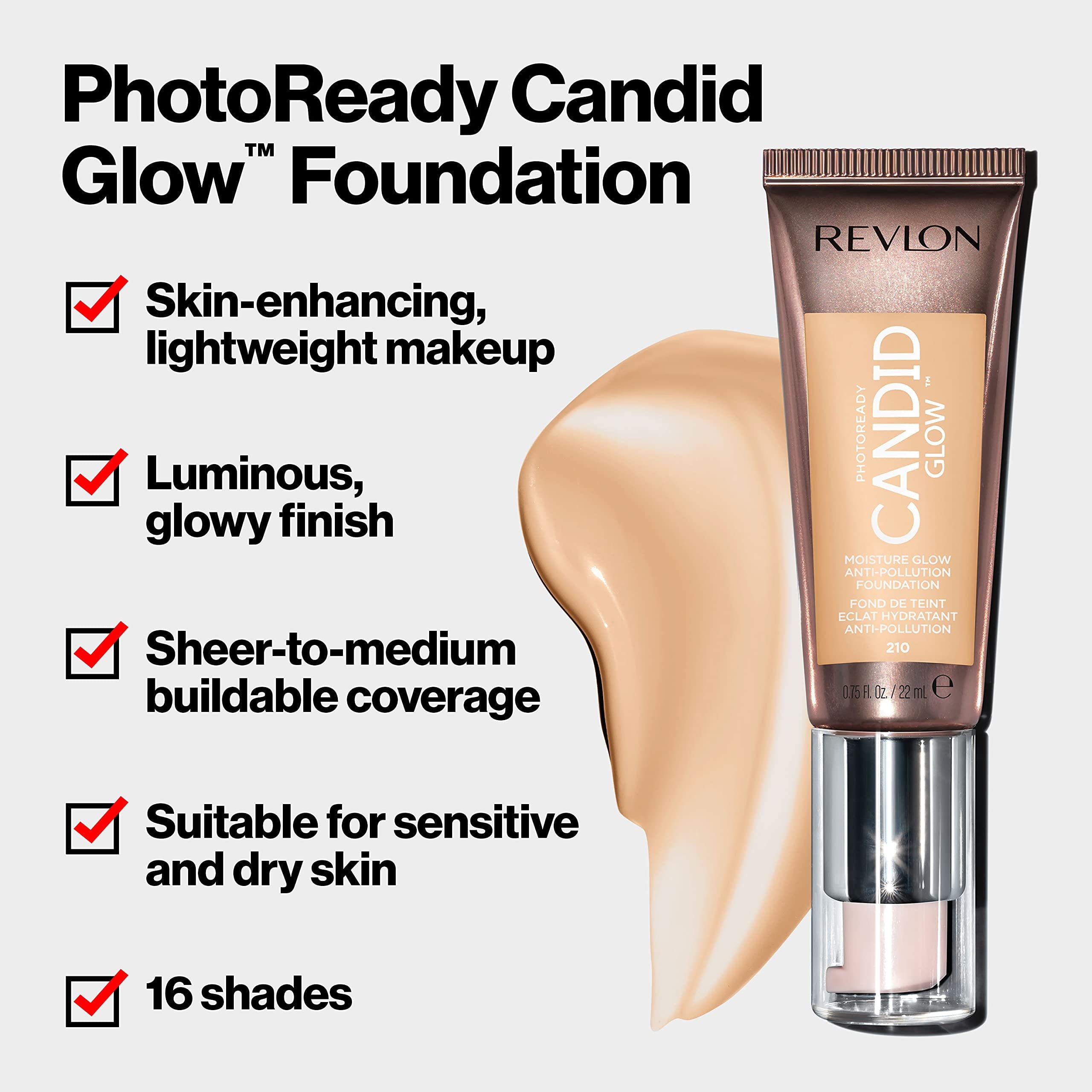PhotoReady Candid Glow Moisture Glow Anti-Pollution Foundation, 500 Almond, 0.75 fl oz