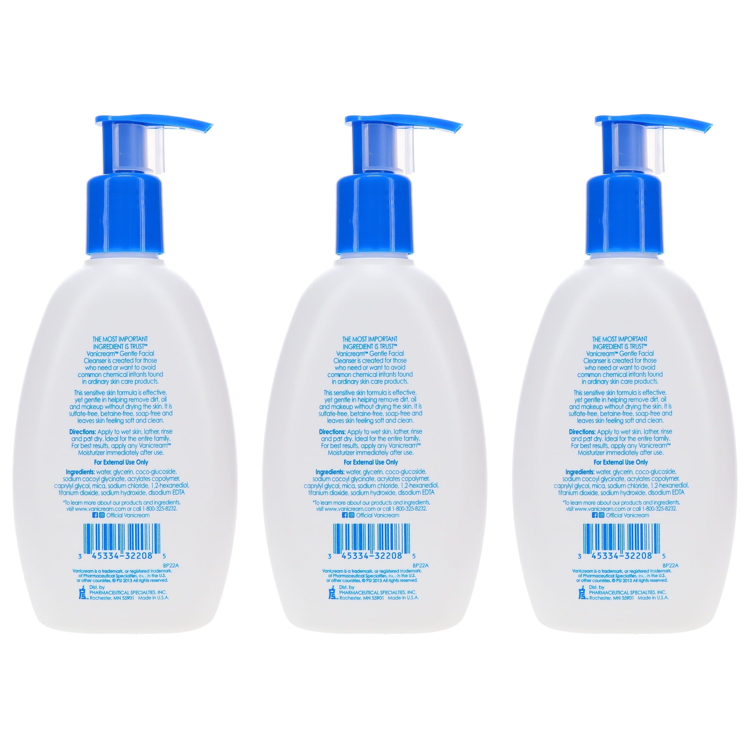 Vanicream Gentle Facial Cleanser 8 oz 3 Pack
