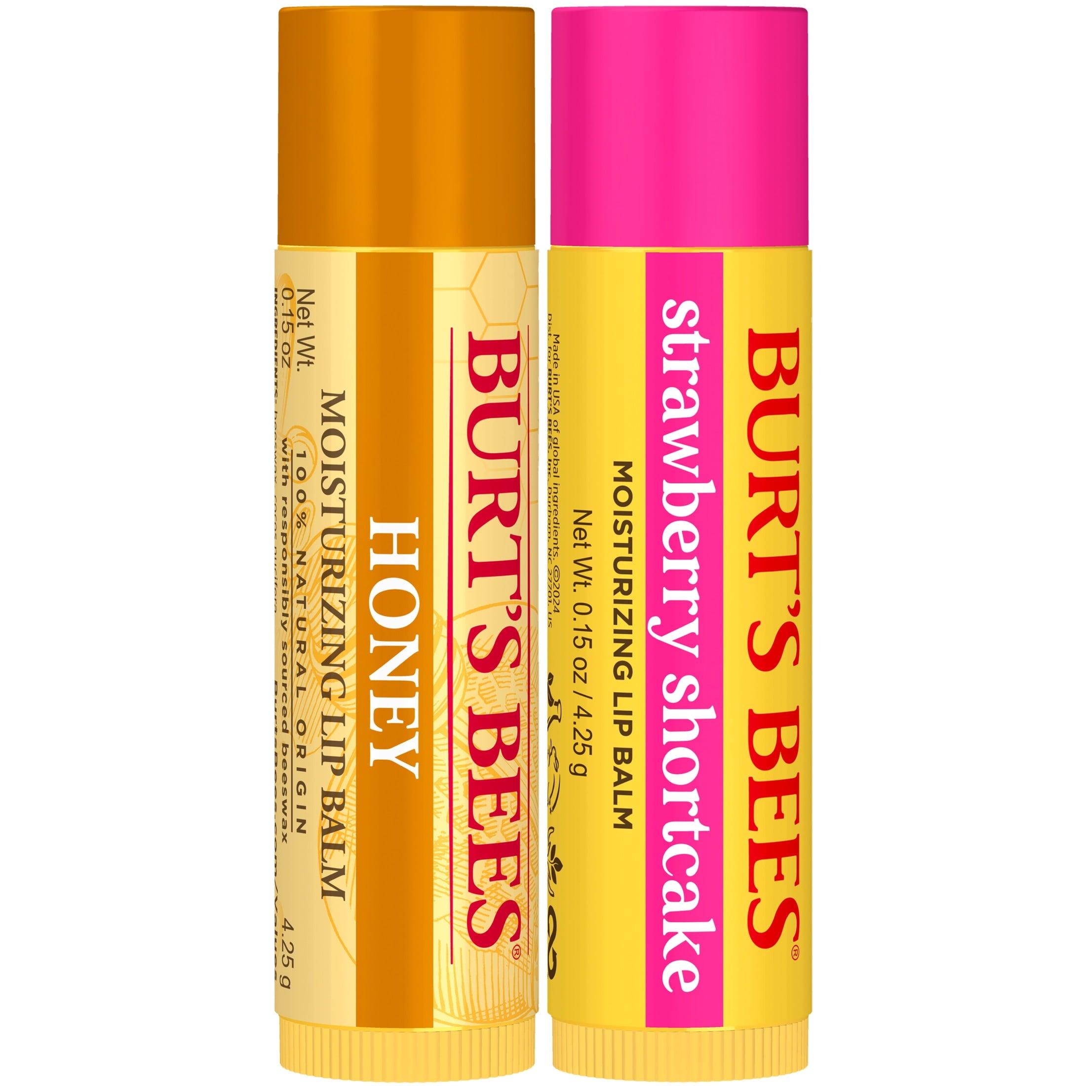 Burts Bees Honey and Strawberry Shortcake Lip Balm Pack, 2-Pack, 0.15 oz.