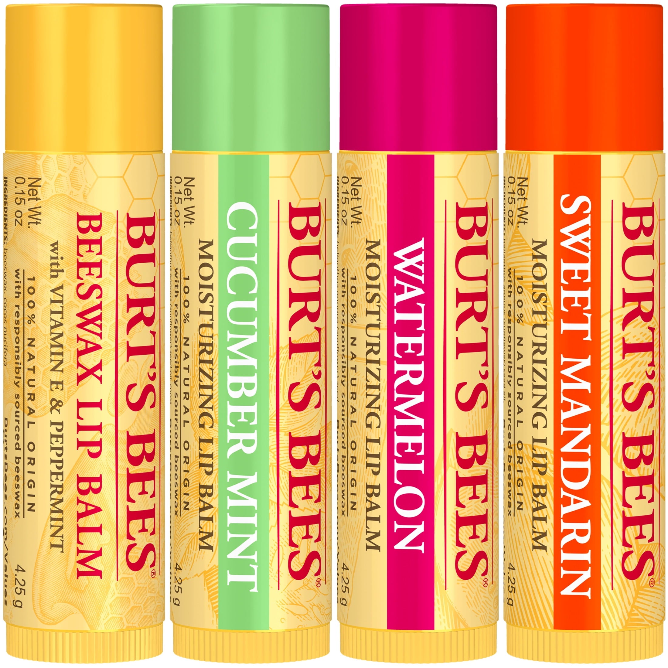 Burt's Bees Lip Balm Pack, Freshly Picked 4 Pack, 0.15 Ounce Tubes