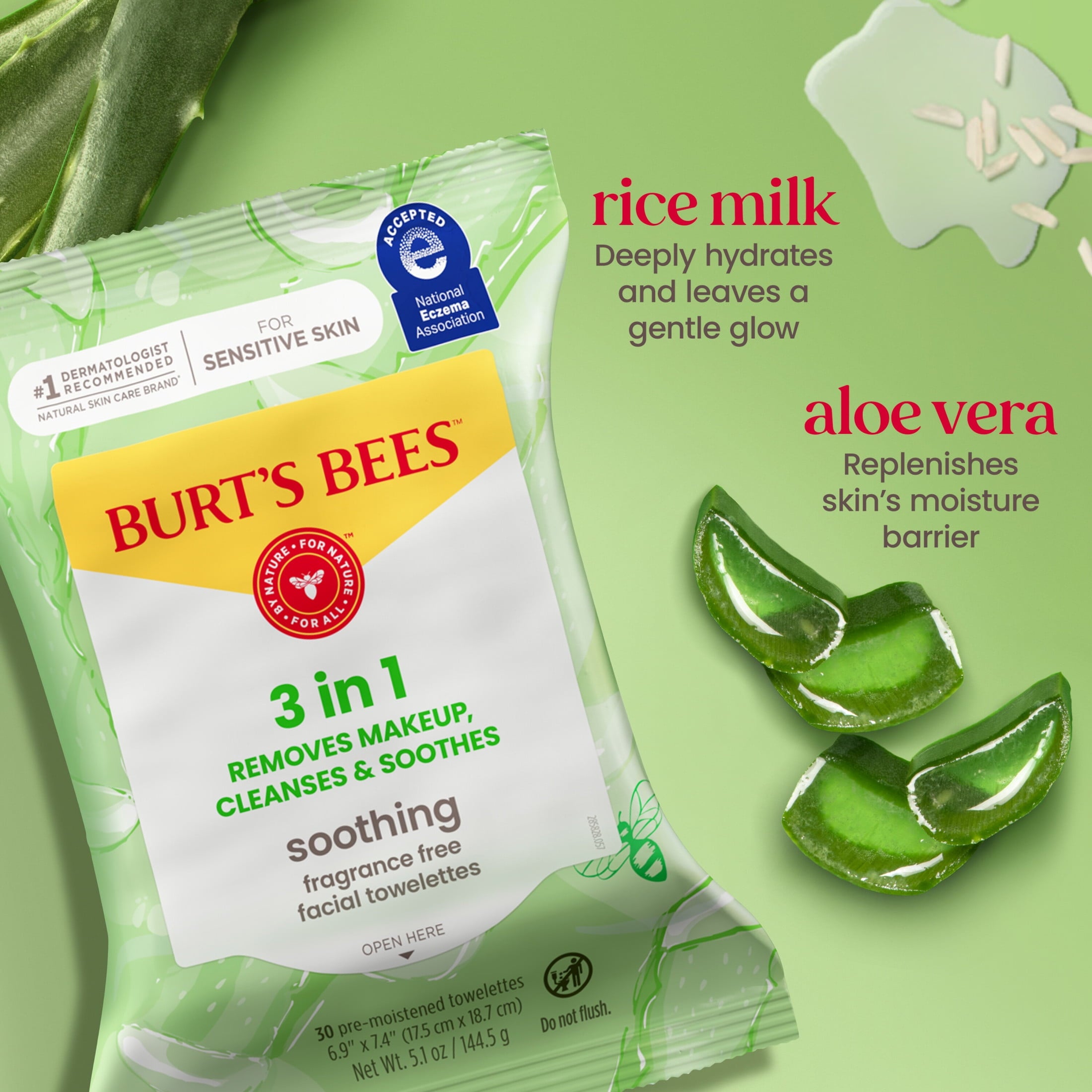 Burt's Bees Fragrance Free 3-in-1 Makeup Removing and Cleansing Wipes, 30 Count