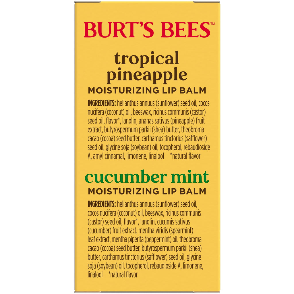 Burts Bees Tropical Pineapple and Cucumber Mint Lip Balm Pack, 2-Pack, 0.15 oz. Each