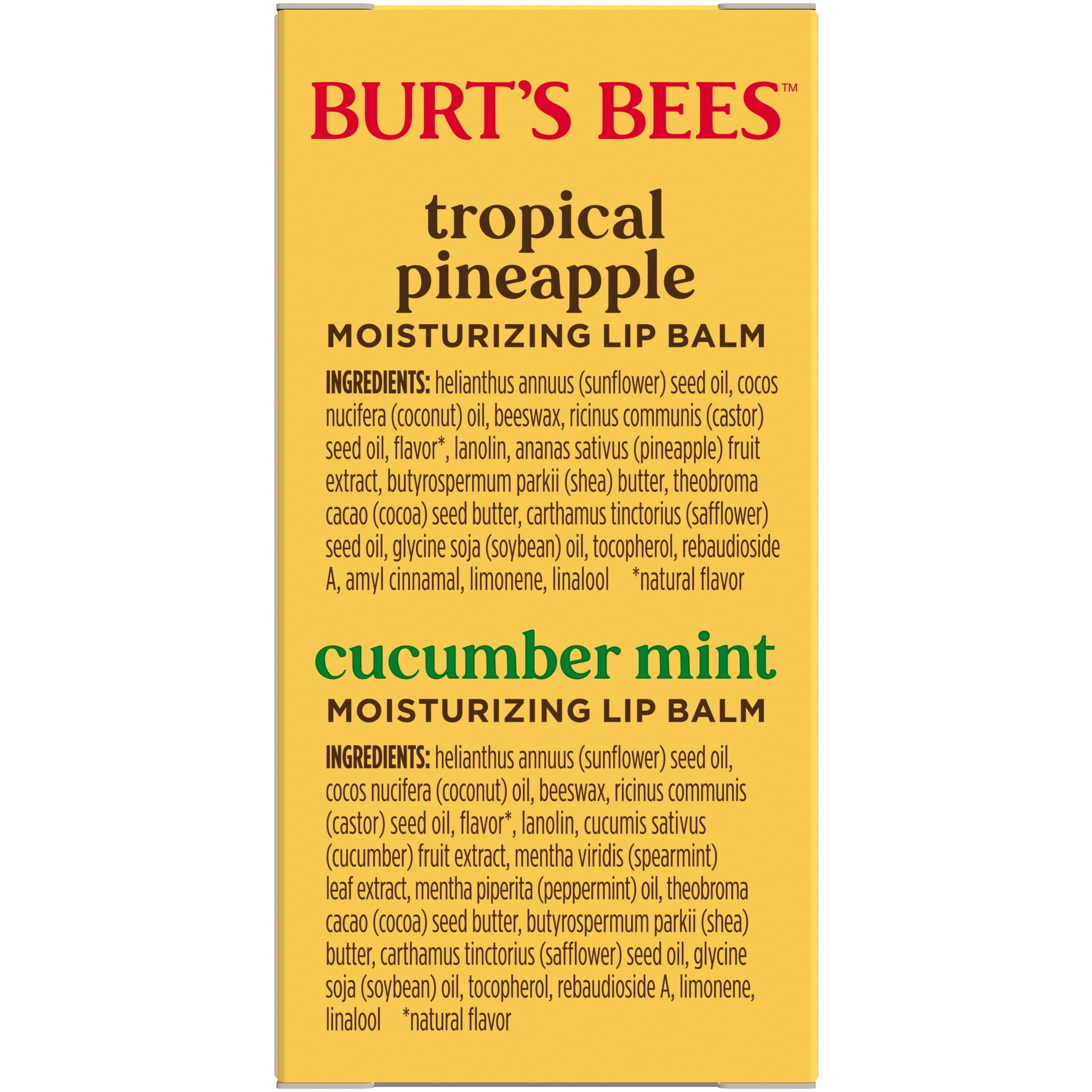 Burts Bees Tropical Pineapple and Cucumber Mint Lip Balm Pack, 2-Pack, 0.15 oz. Each