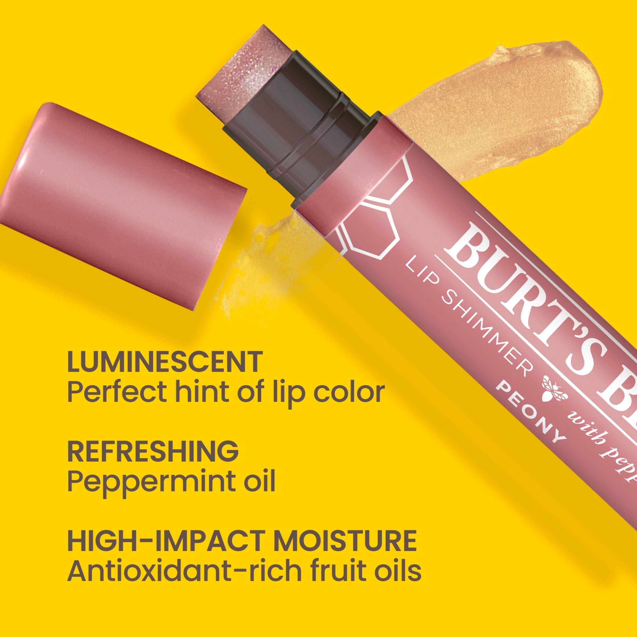 Burt's Bees Peony Lip Shimmer, 1-Pack, 0.09 oz.
