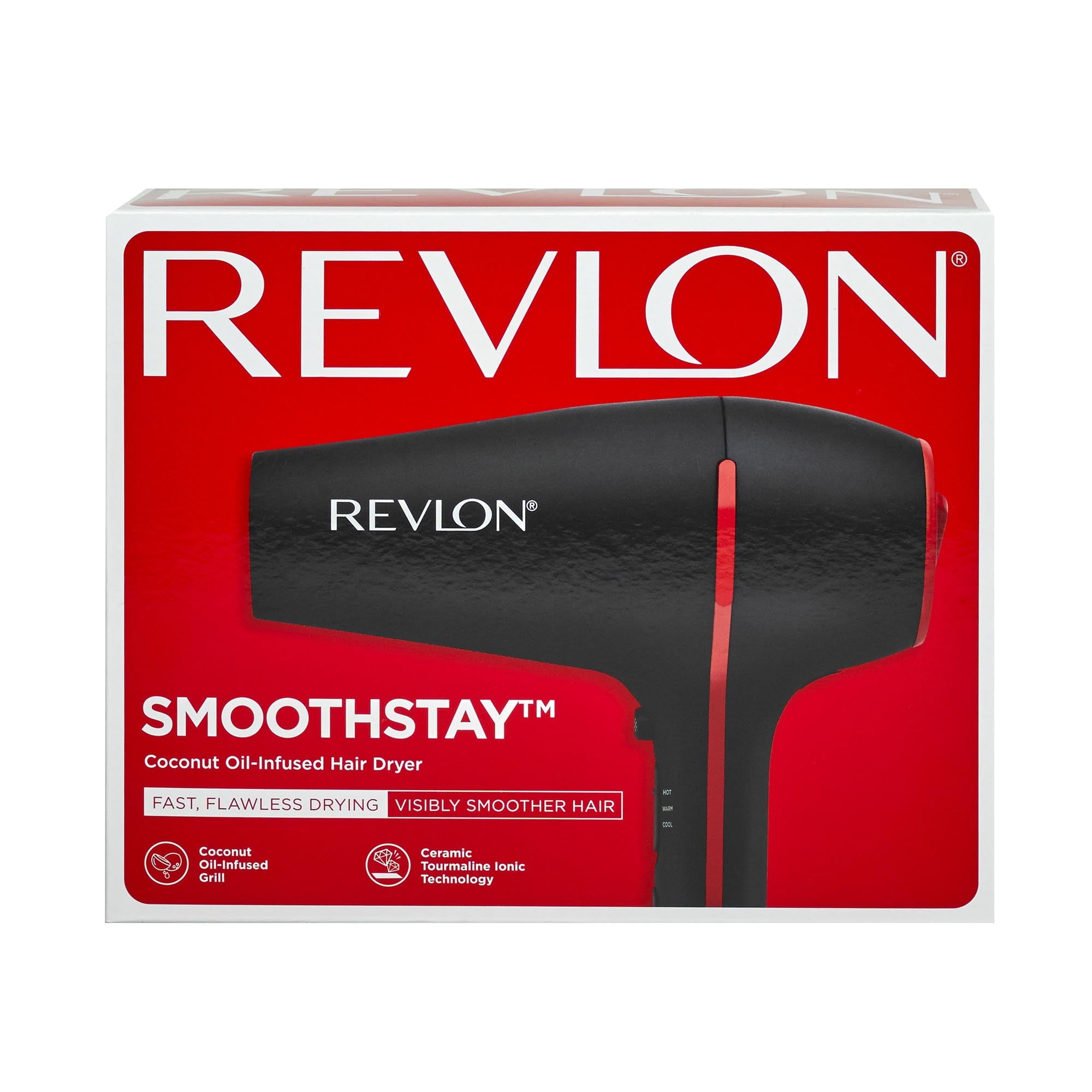 Revlon Smoothstay Coconut Oil-Infused Ceramic Hair Dryer with Diffuser, Black