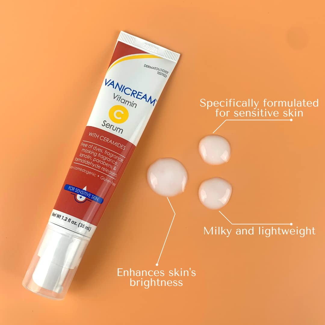 Vanicream Vitamin C Serum For Sensitive Skin with Ceramides, Non Comedogenic, Gluten free, 1.2 oz