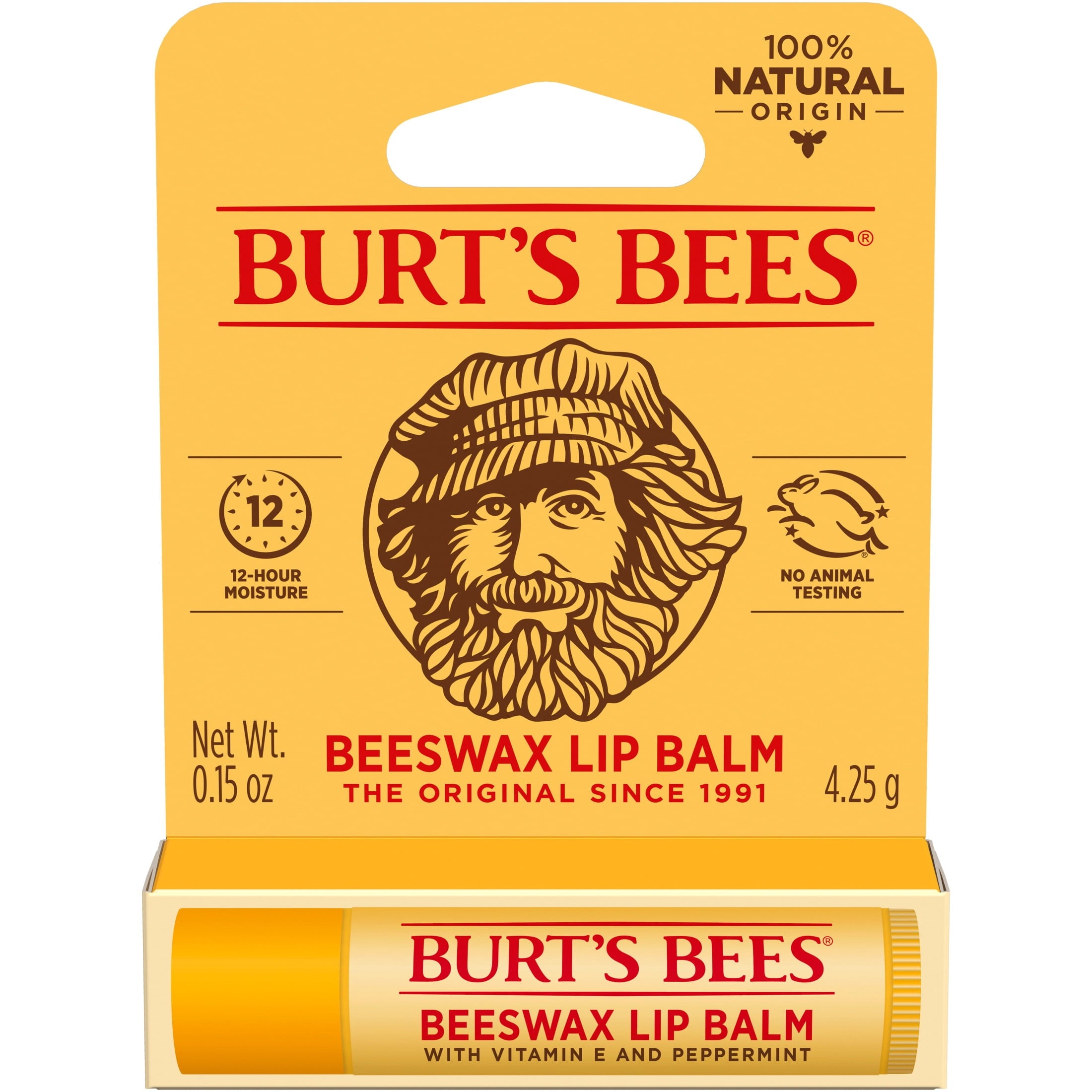 (2 pack) Burt's Bees 100% Natural Origin Moisturizing Beeswax Lip Balm, Peppermint, 1-Pack, 0.15 oz