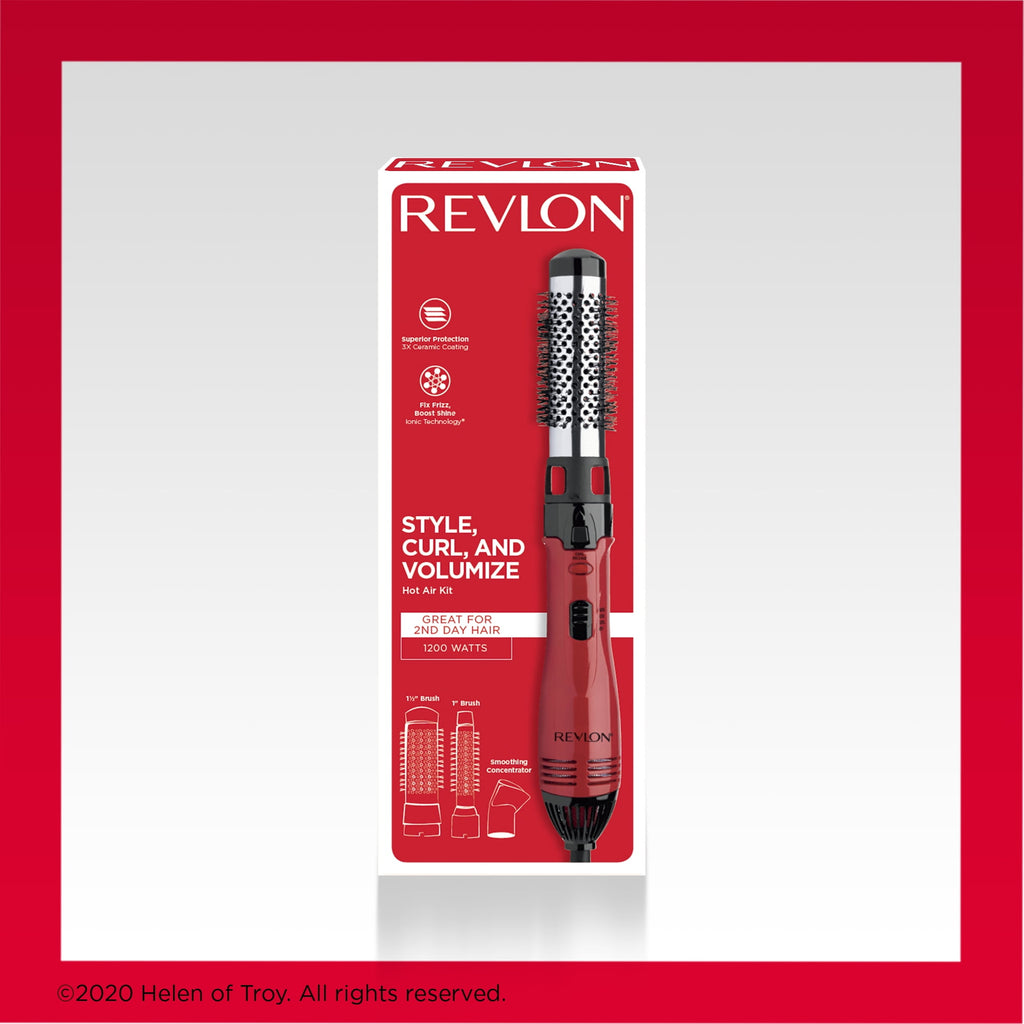 Revlon 1200W Ionic Ceramic 1" & 1-1/2" Hot Air Styling Kit, Red