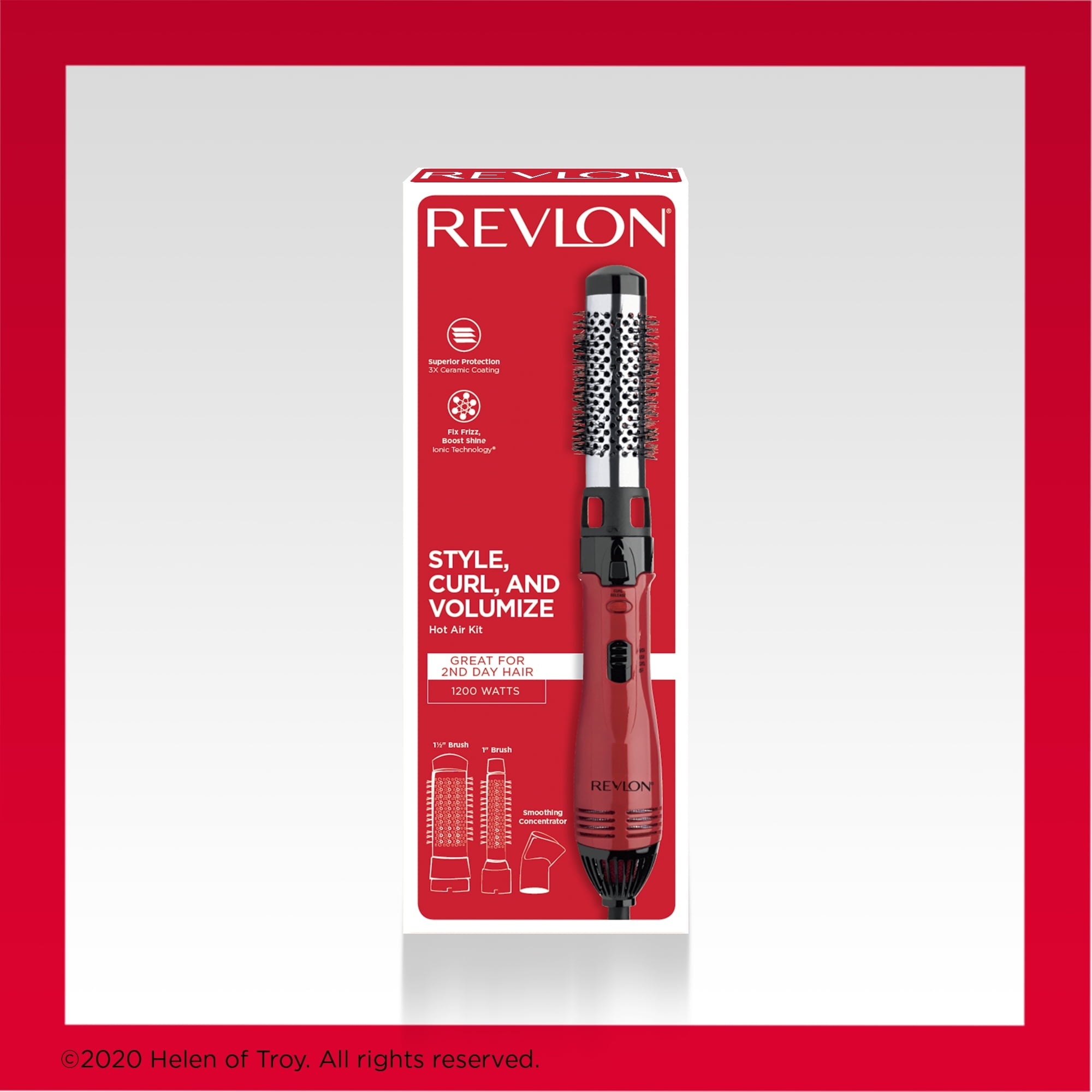 Revlon 1200W Ionic Ceramic 1" & 1-1/2" Hot Air Styling Kit, Red