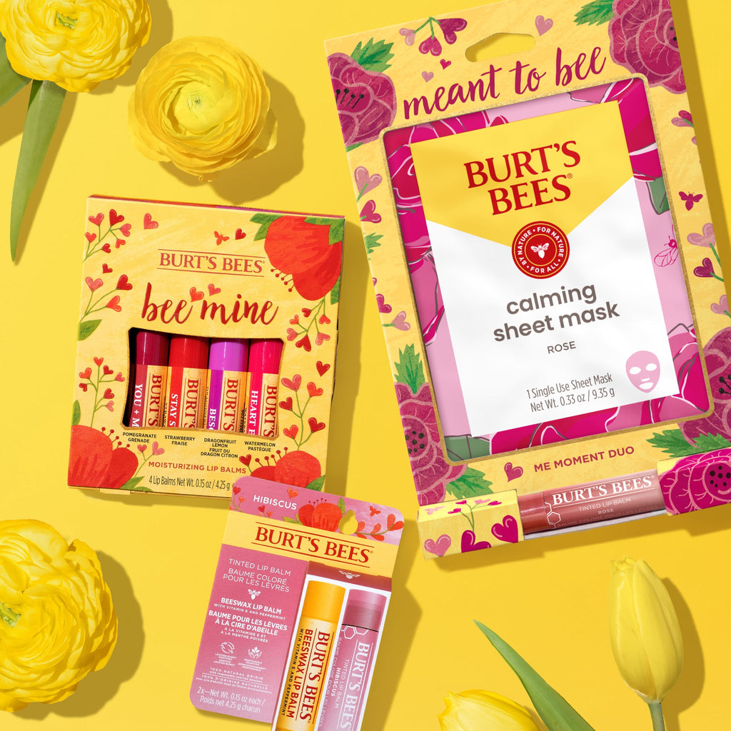 Burt's Bees Bee Mine Lip Balm Gift Set, Strawberry, Dragonfruit Lemon, Pomegranate and Watermelon, 4 Personalized Lip Balms