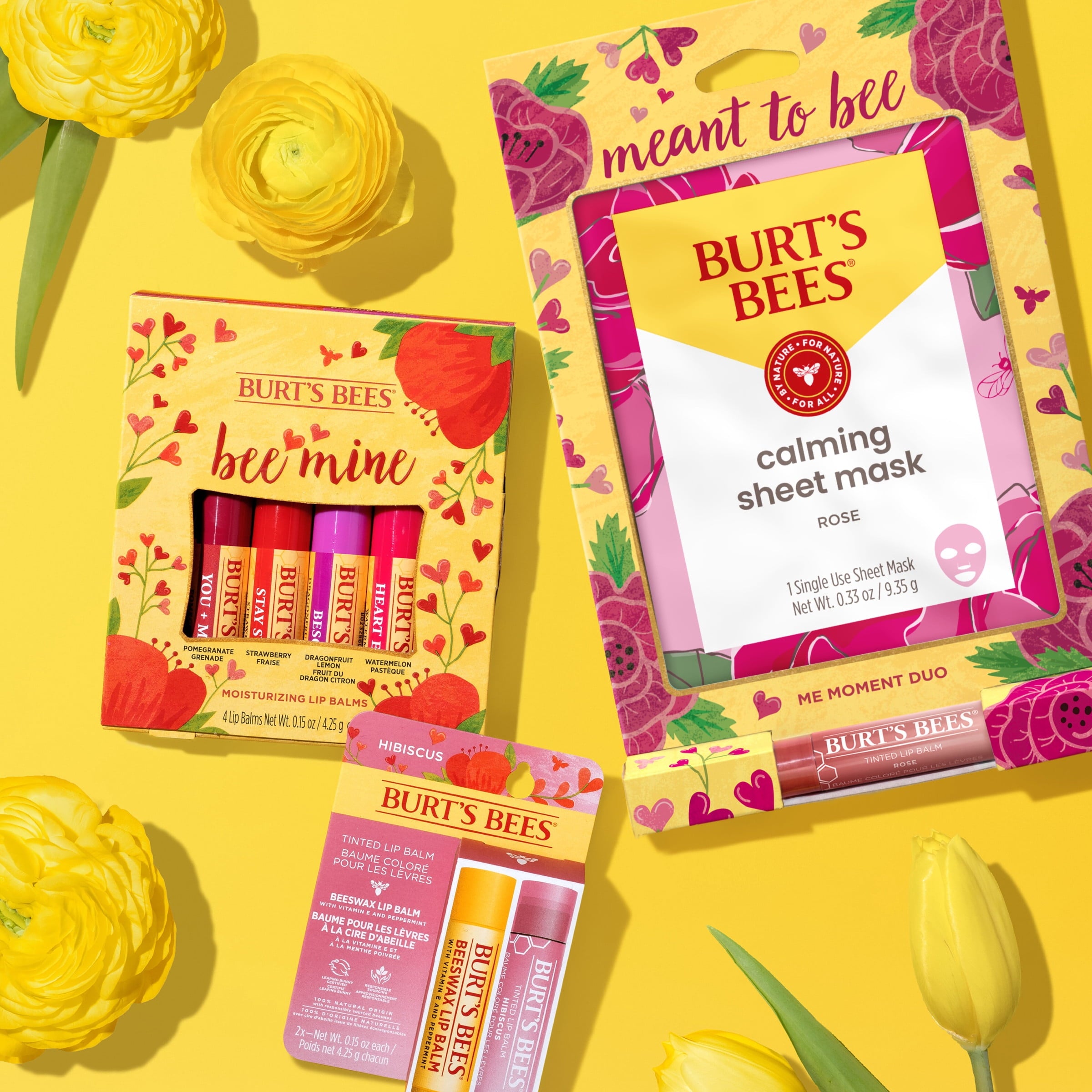 Burt's Bees Bee Mine Lip Balm Gift Set, Strawberry, Dragonfruit Lemon, Pomegranate and Watermelon, 4 Personalized Lip Balms