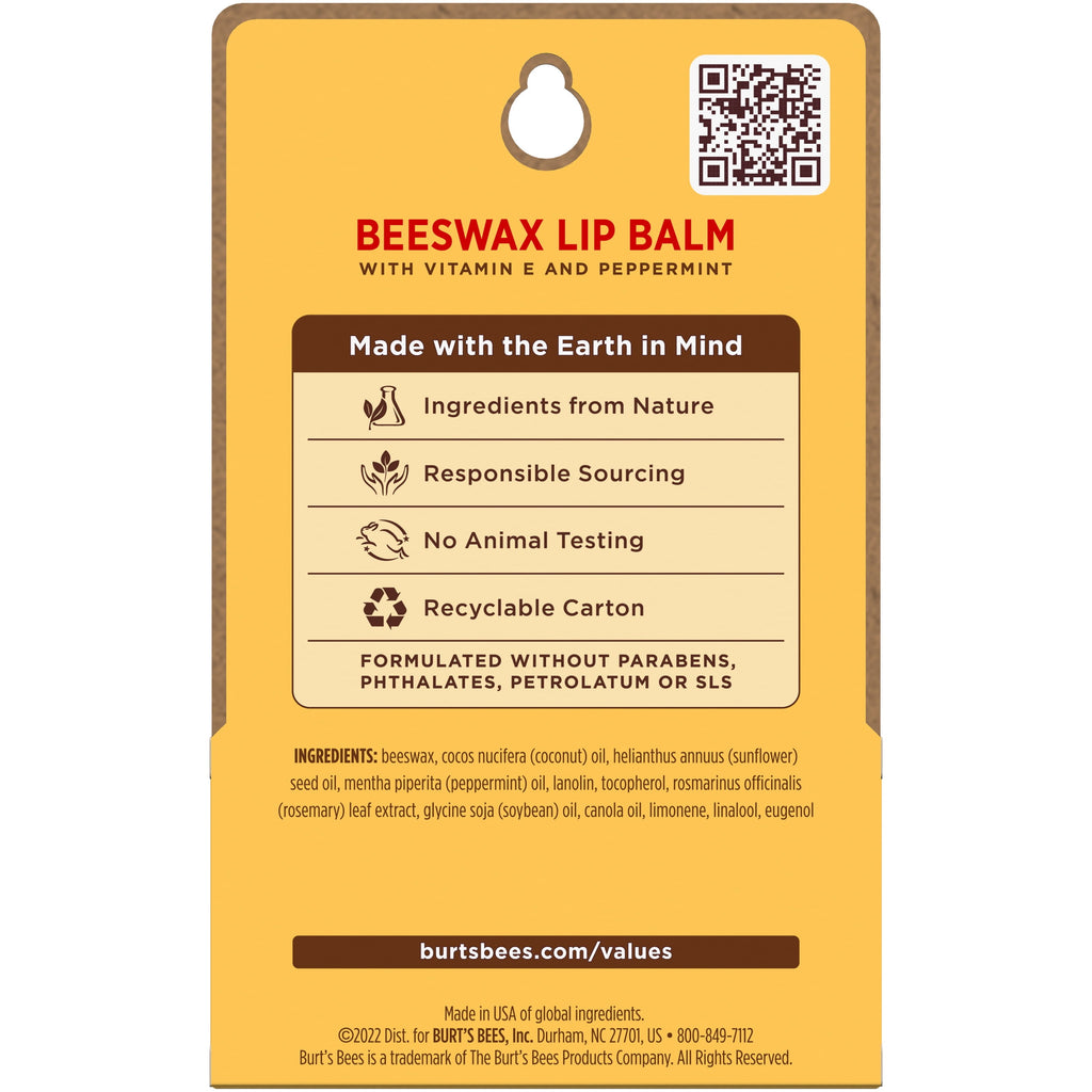 Burts Bees 100% Natural Origin Moisturizing Lip Balm, Original Beeswax, 2 Tube