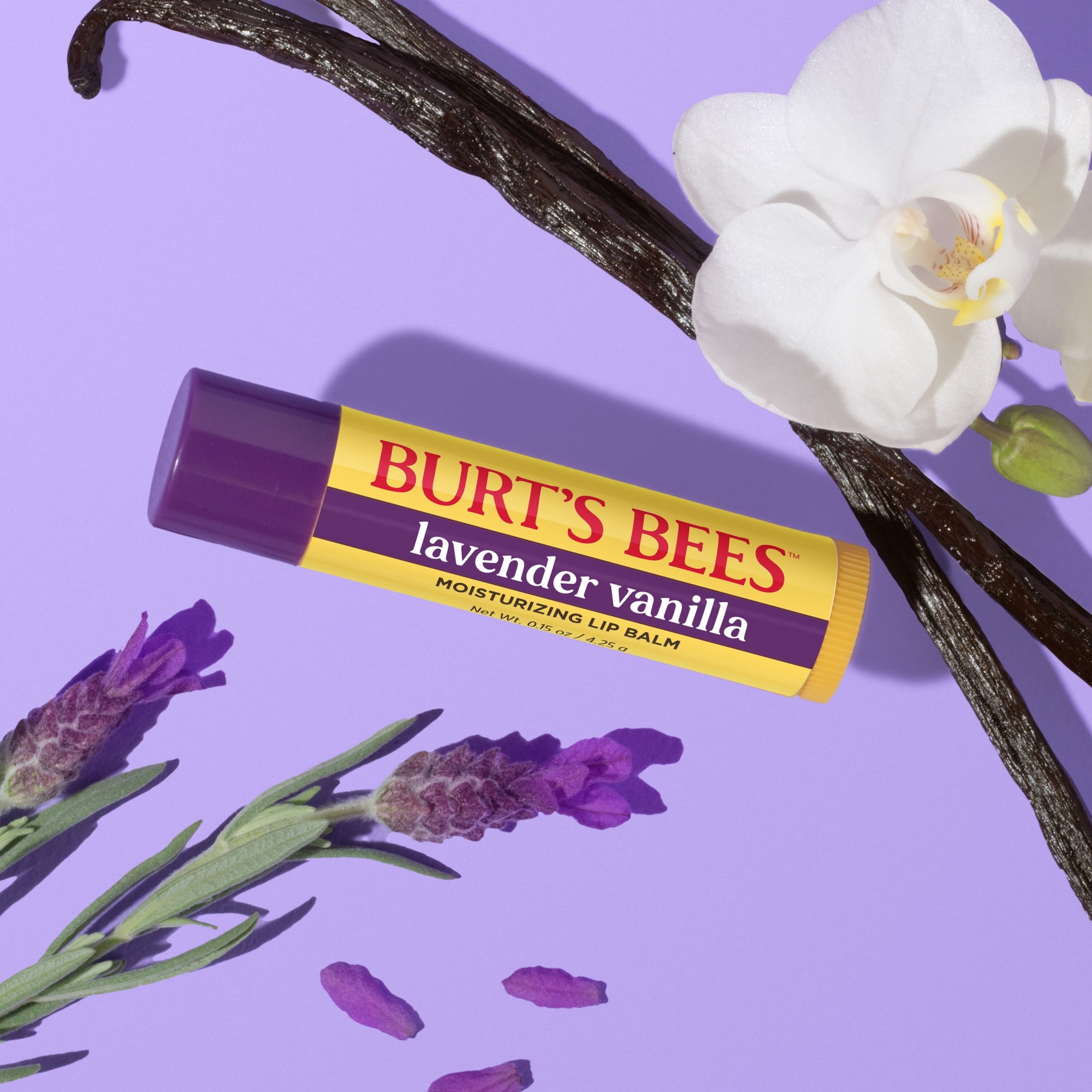 Burt's Bees Lavender Vanilla Moisturizing Lip Balm, 100% Natural Origin Lip Care, 2 Tubes, 0.15 oz.