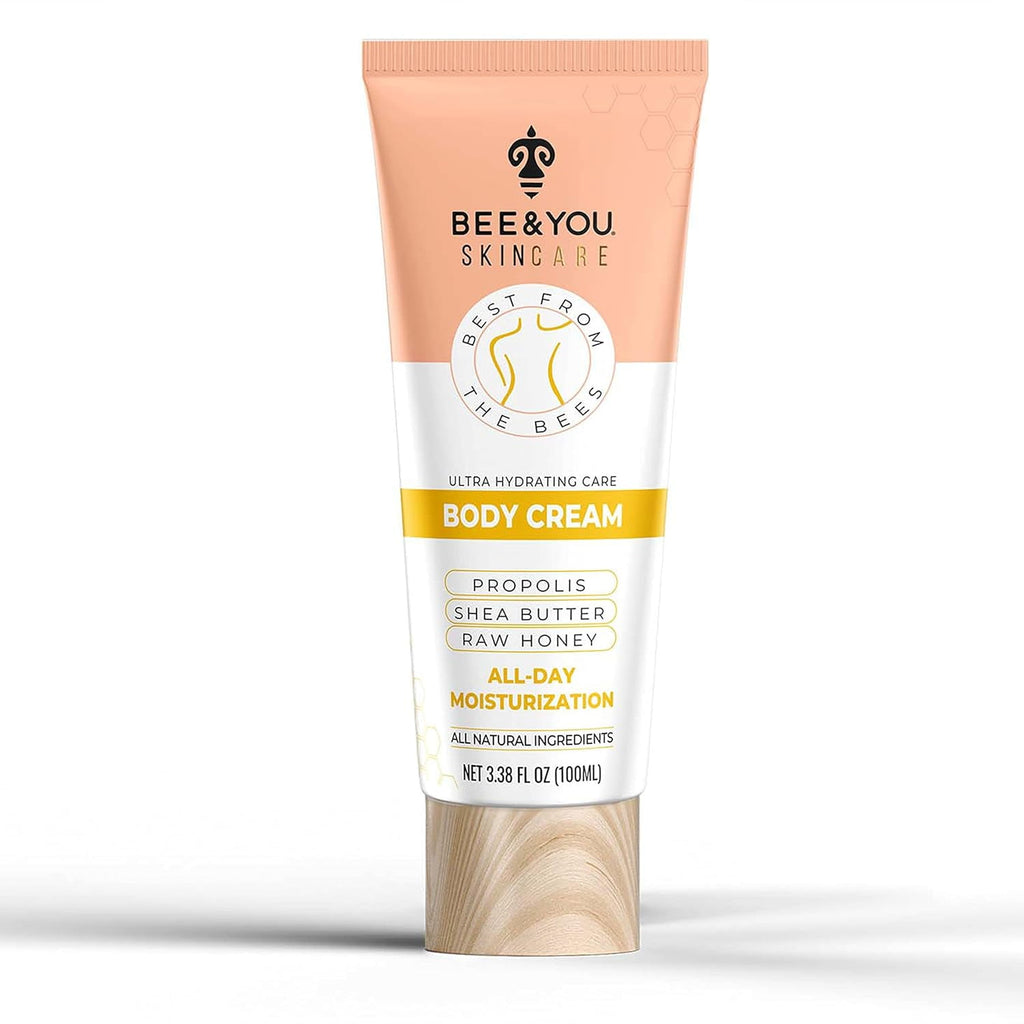 BEE and YOU Ultra Hydrating Natural Body Cream, Fast Absorbing & Extra Protection with Shea Butter, Argan Oil, Vitamin B5, Raw Honey and Bee Propolis, 3.38 fl. oz…